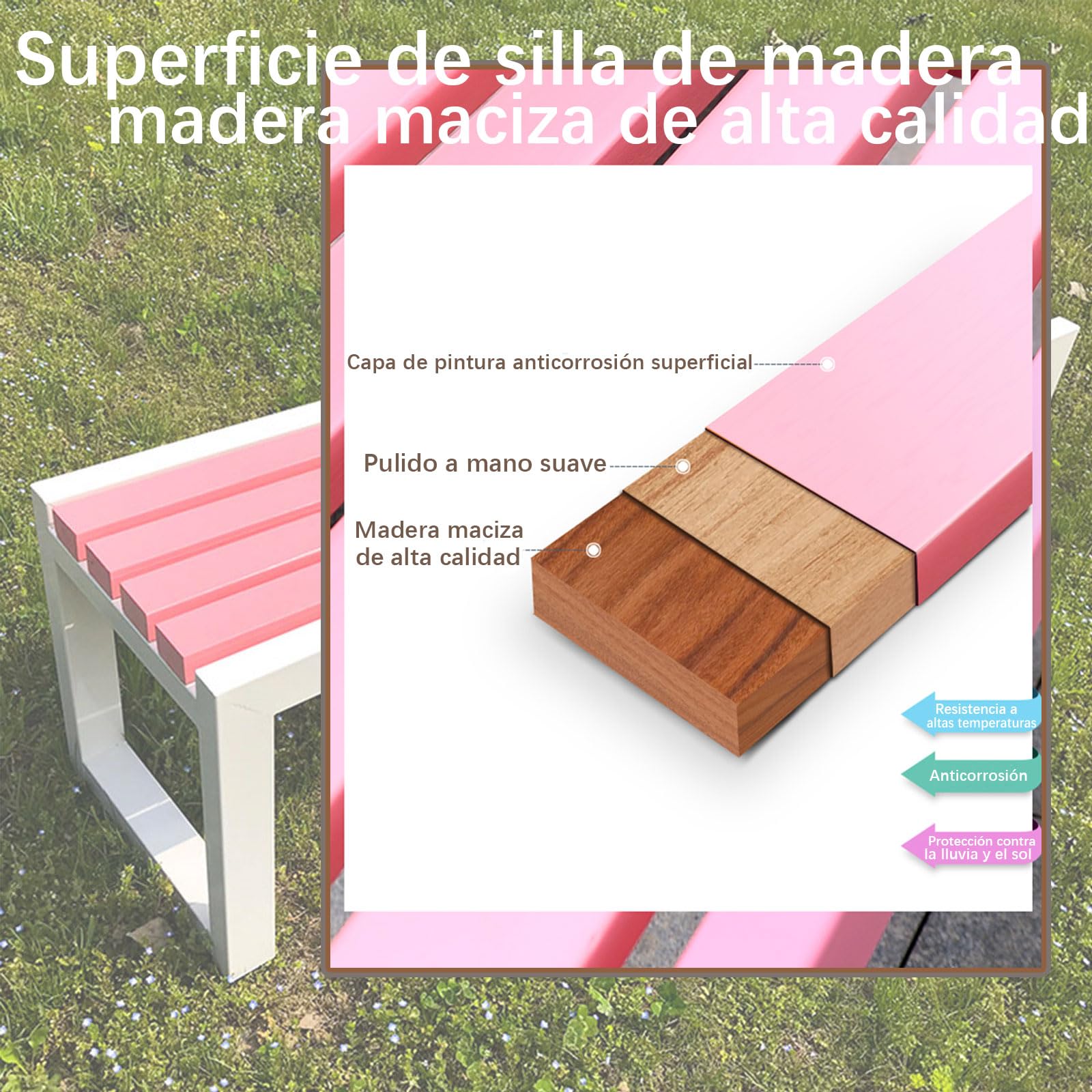 Banco Madera Exterior, Banco terraza, sin Respaldo, Resistente a la Intemperie, Apto para Jardín, Porche, Parque, Balcón, Exterior Marrón Oscuro + Blanco 150×40×45cm