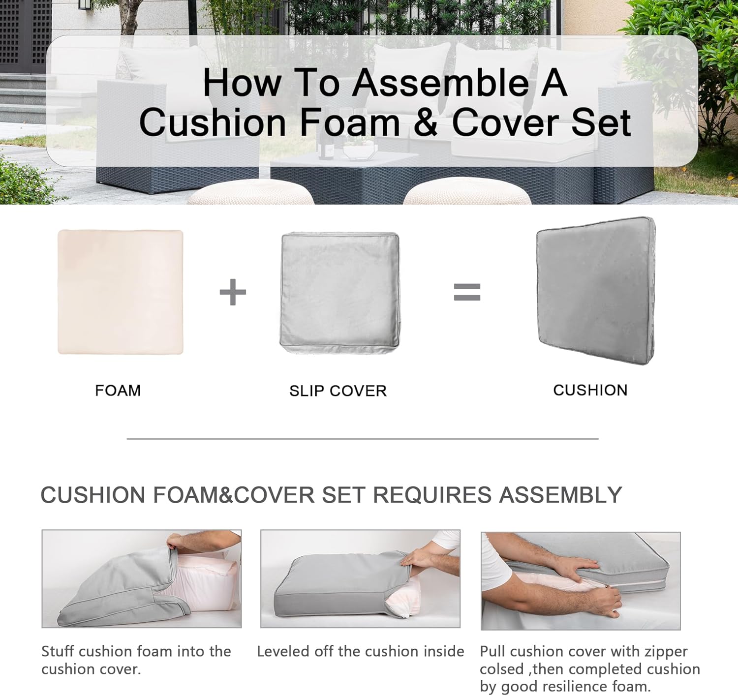 ARTPLAN 2-Piece Deep Seat Cushion Set of 2 with Backrest - Multiple Colors | All-Weather Outdoor Sofa Cushions for Sectionals & Patio Conversation Sets,Grey