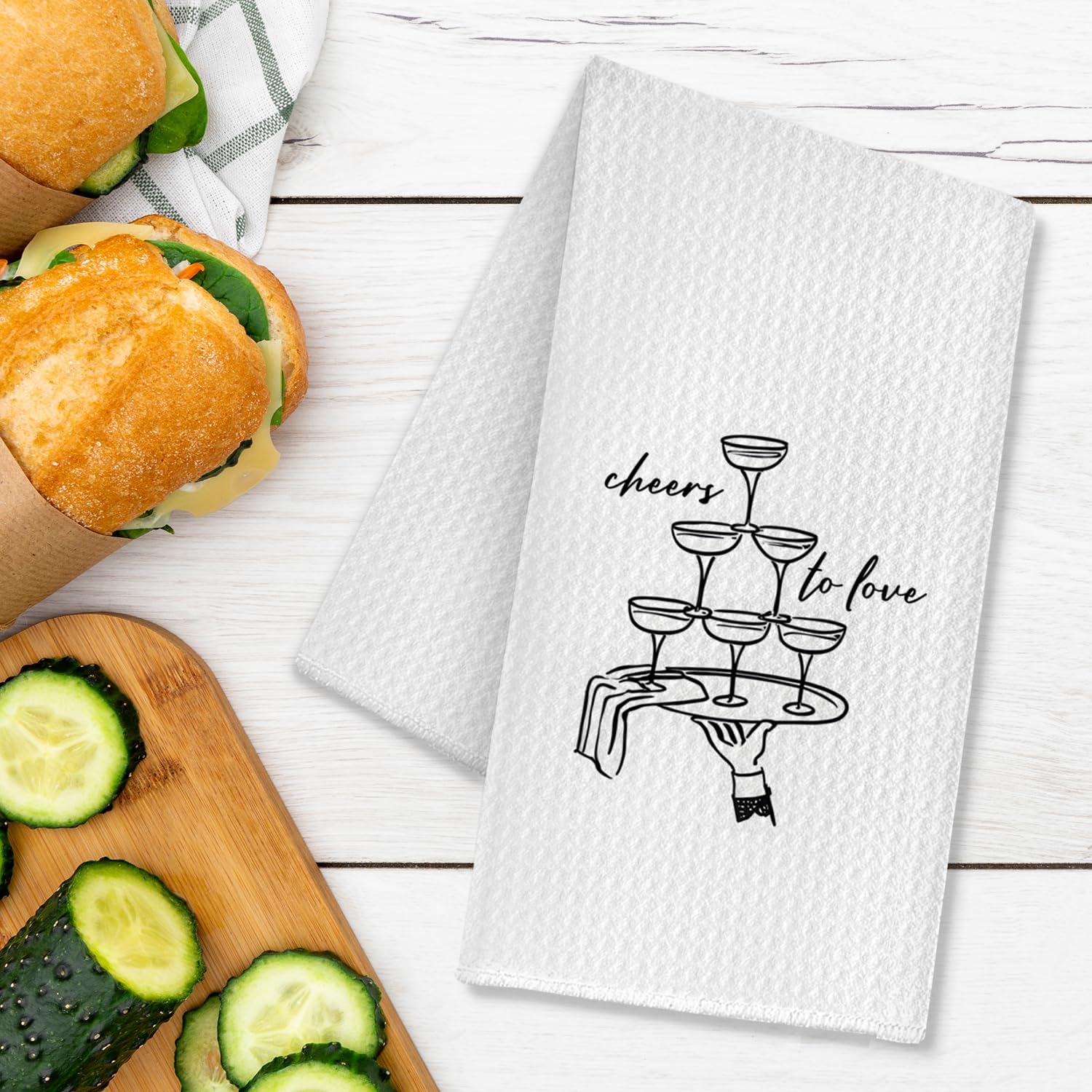 Wedding Champagne Kitchen Towel - Engagement, Just Married, Newlywed & Bridal Shower Gifts, Party Bar Hand Tea Dish Towel, 16x24 Inches image 3
