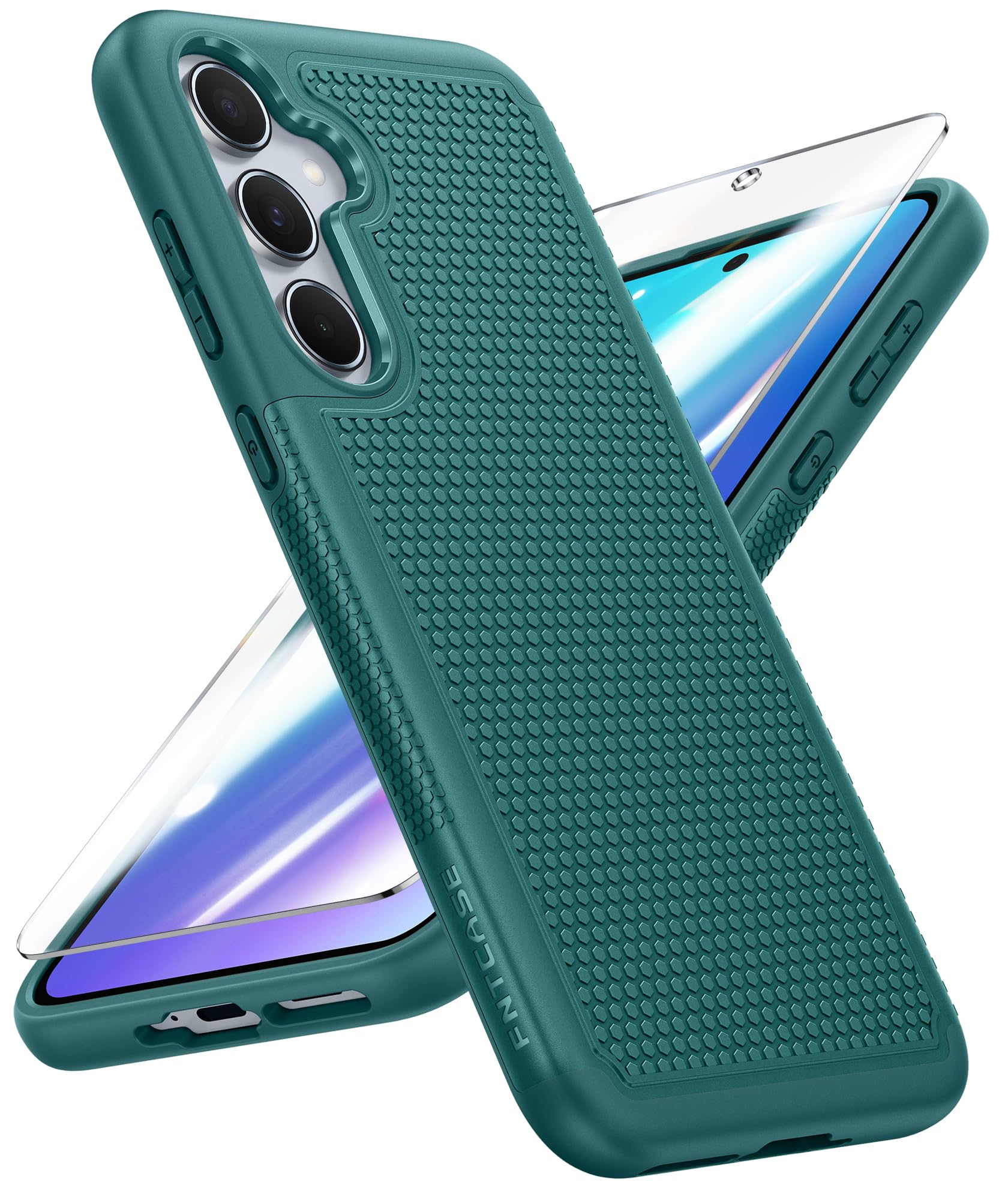 FNTCASE for Galaxy A35-5G Phone Case: Samsung Dual Layer Non Slip Cover | With Screen Protector, Military Grade Shockproof Drop Protection, Matte Textured Protective Cases for Daily Use, Green