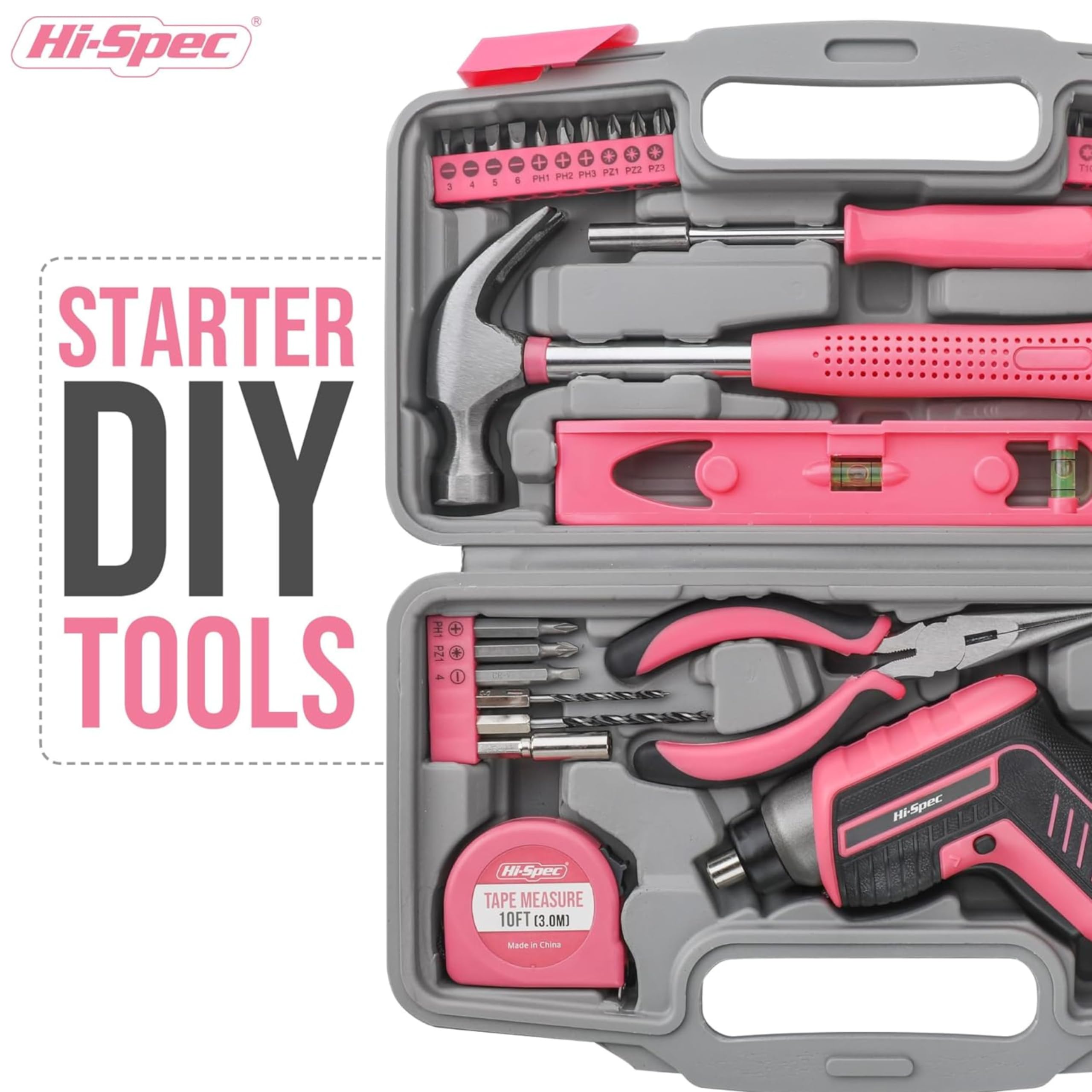 Hi-Spec Avvitatore Elettrico 3.6V USB, Kit Riparazioni Domestiche, Rosa | montaggi e riparazioni più rapidi, controllo facile e uso intuitivo, design leggero per lavorare senza fatica, 35 pc