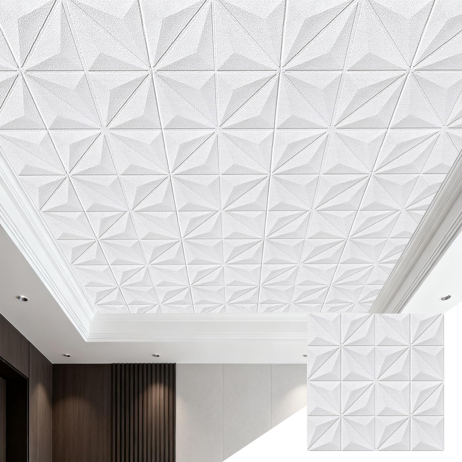 GoldeneAmeisen Adhesive Ceiling Tiles,Ceiling Panels 3D,Easy Installation,Flexible And Crack-Resistant,Easy To Cut,Thicken,For Walls Feature Bathroom Bedroom Adults Hallway