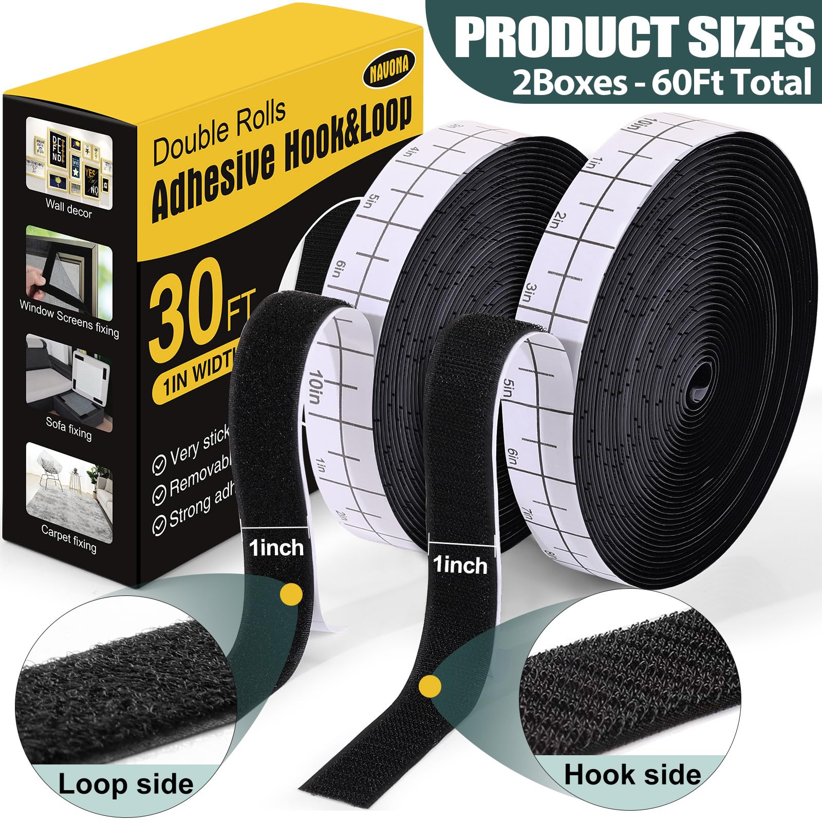 Heavy Duty Hook and Loop Tape - 60ft Rolls -2