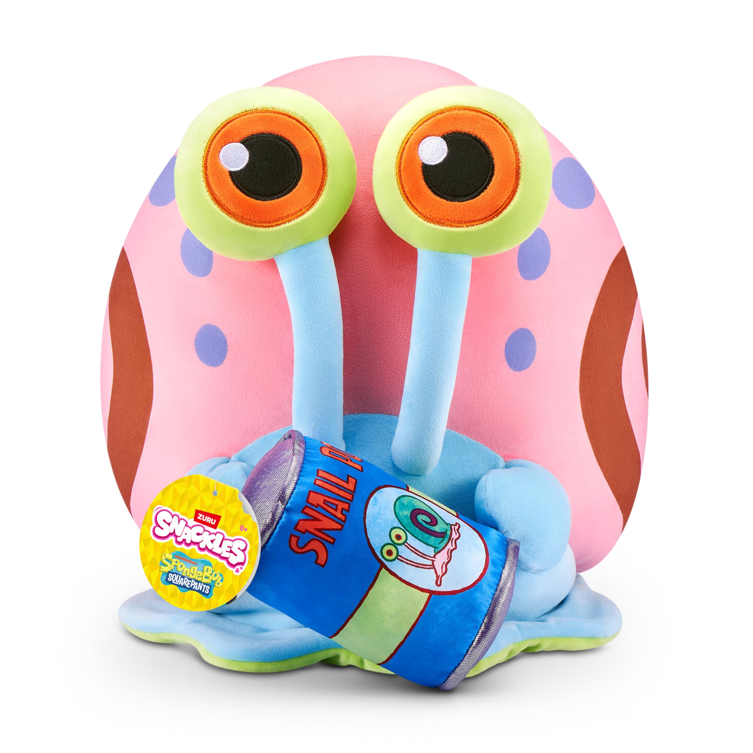 Snackles 14-inch Licensed Character SpongeBob Squarepants Plush (GARY THE SNAIL) by ZURU, Soft Doll and Cuddly Pillow Toy with Snack Accessory, 35 cm