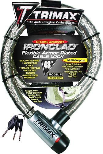 Trimax TG3048SX Supermax - Cable de bloqueo de acero inoxidable chapado en armadura de seguridad (48 "x 1.024 in)