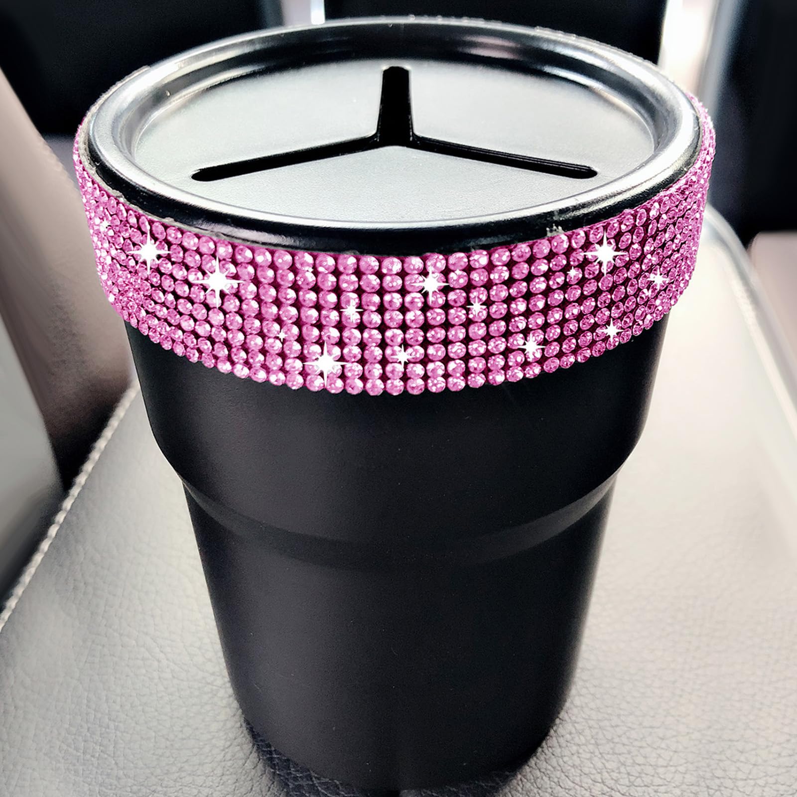 INSTOME Bling Car Trash Can with Lid，Bling Car Change Holder with Lid,Mini Trash Can Cup Holder in Console Pocket Dustbin Cans Portable for Car, Home,