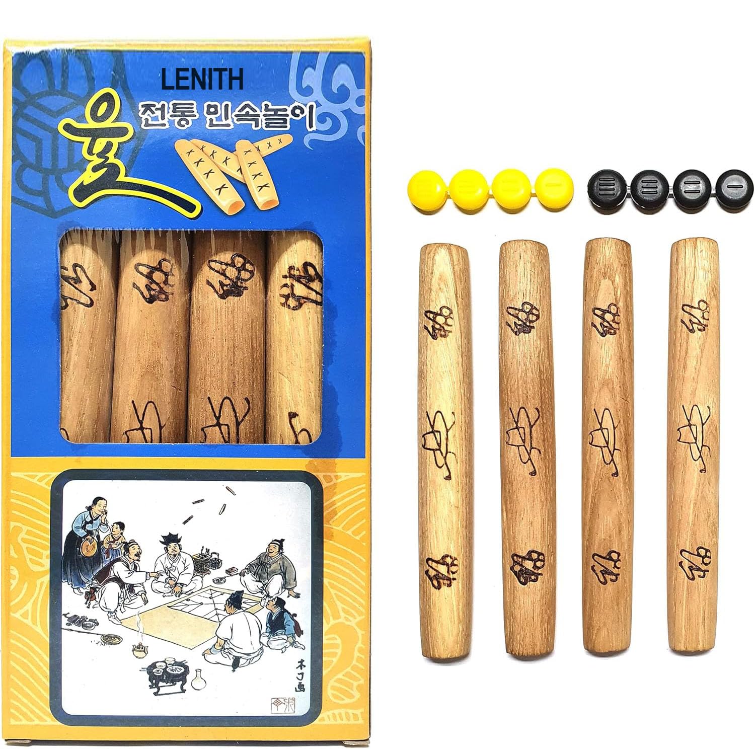 LENITH YUTNORI Korean Board Games 윷놀이 Yunnori Floor Games for Family, Adults, Party, Strategy Wood Stick Games (Normal)