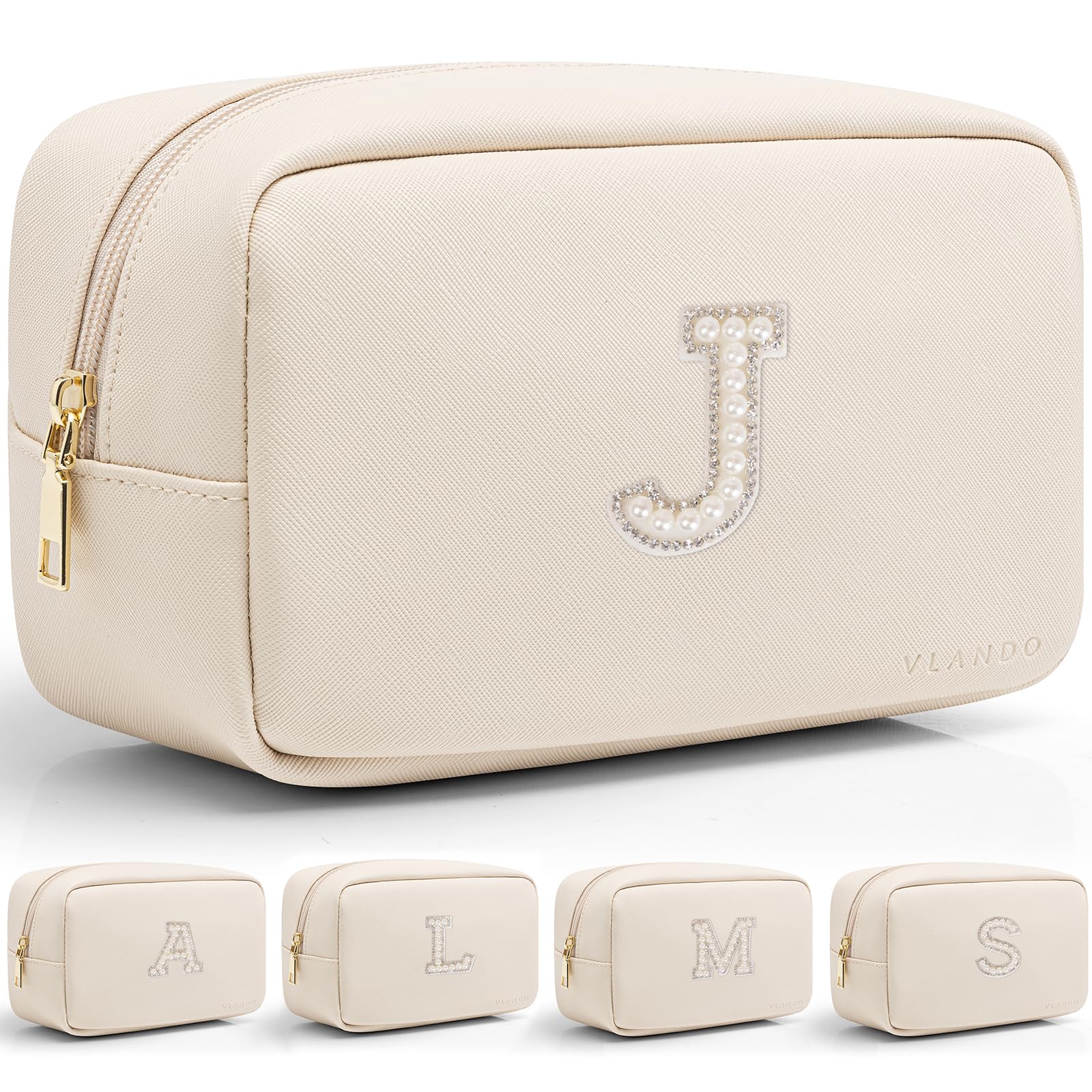 Vlando Birthday Gifts for Women Makeup Organzier Bag 20th 30th 40th 50th 60th Birthday Gifts for Women Initial Makeup Pouch Gift Ideas for Mom Sister