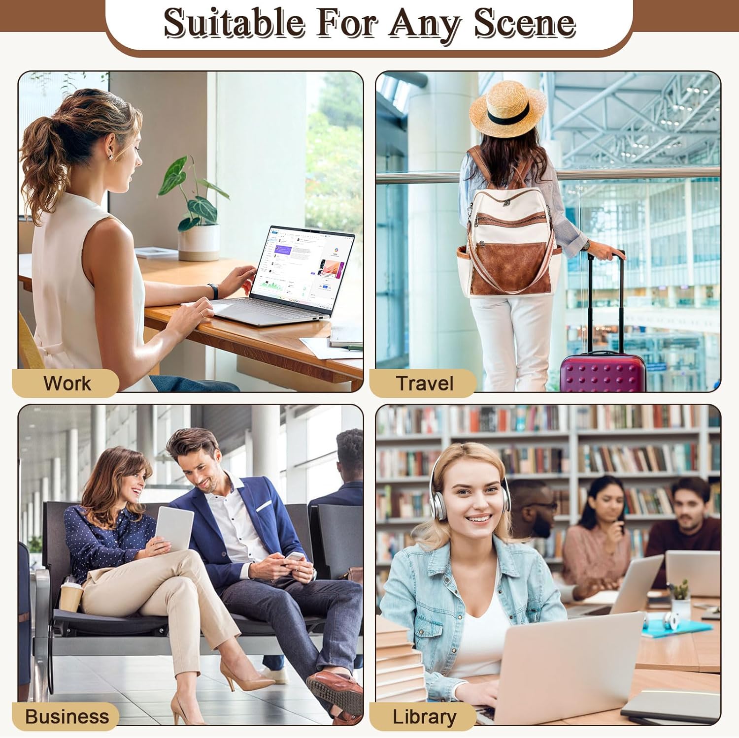 Vegan Leather Laptop Backpack for Women 15.6 Inch Work Backpack Purse for Travel College - Image 8