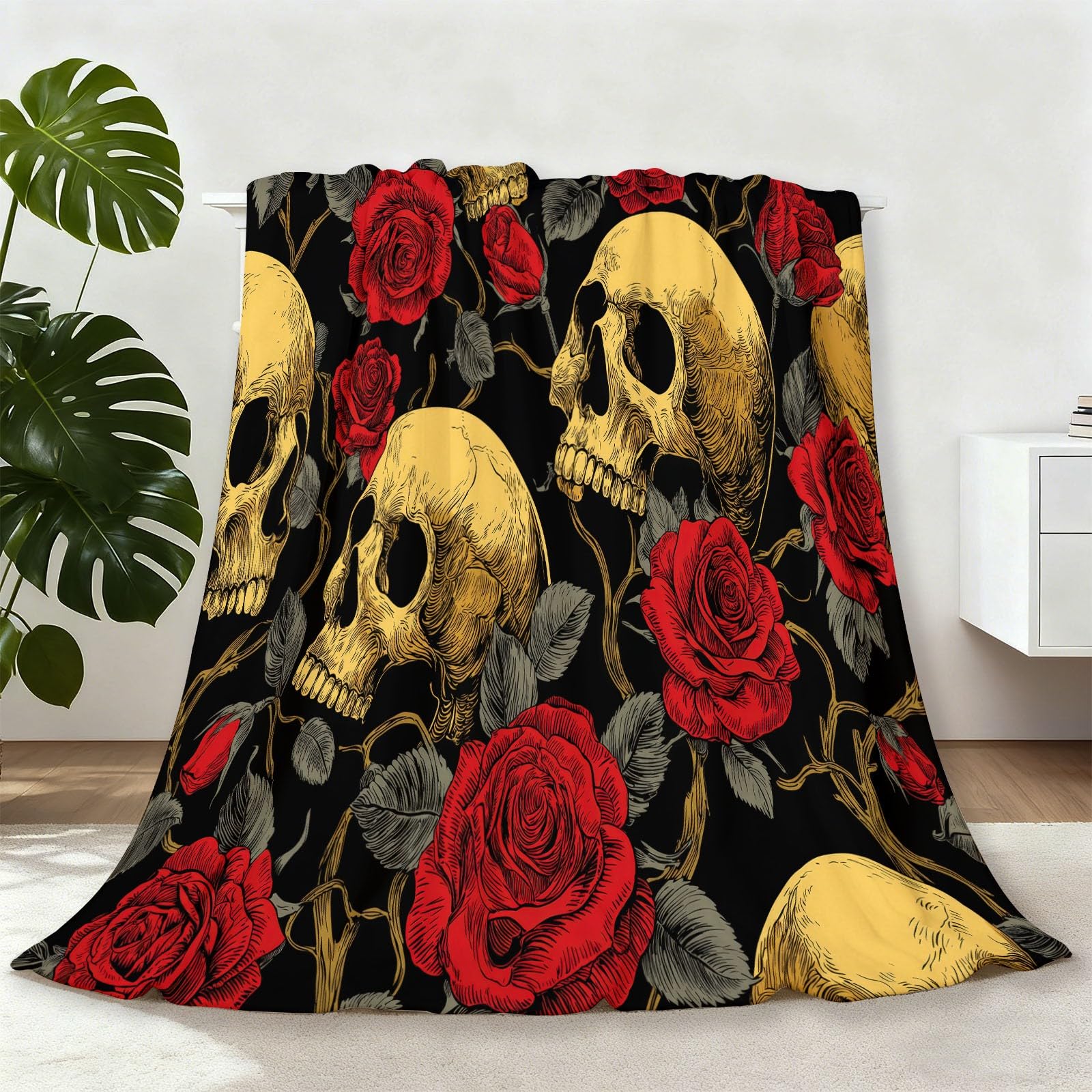 Couverture crânes roses gothique contre le froid pour grand lit