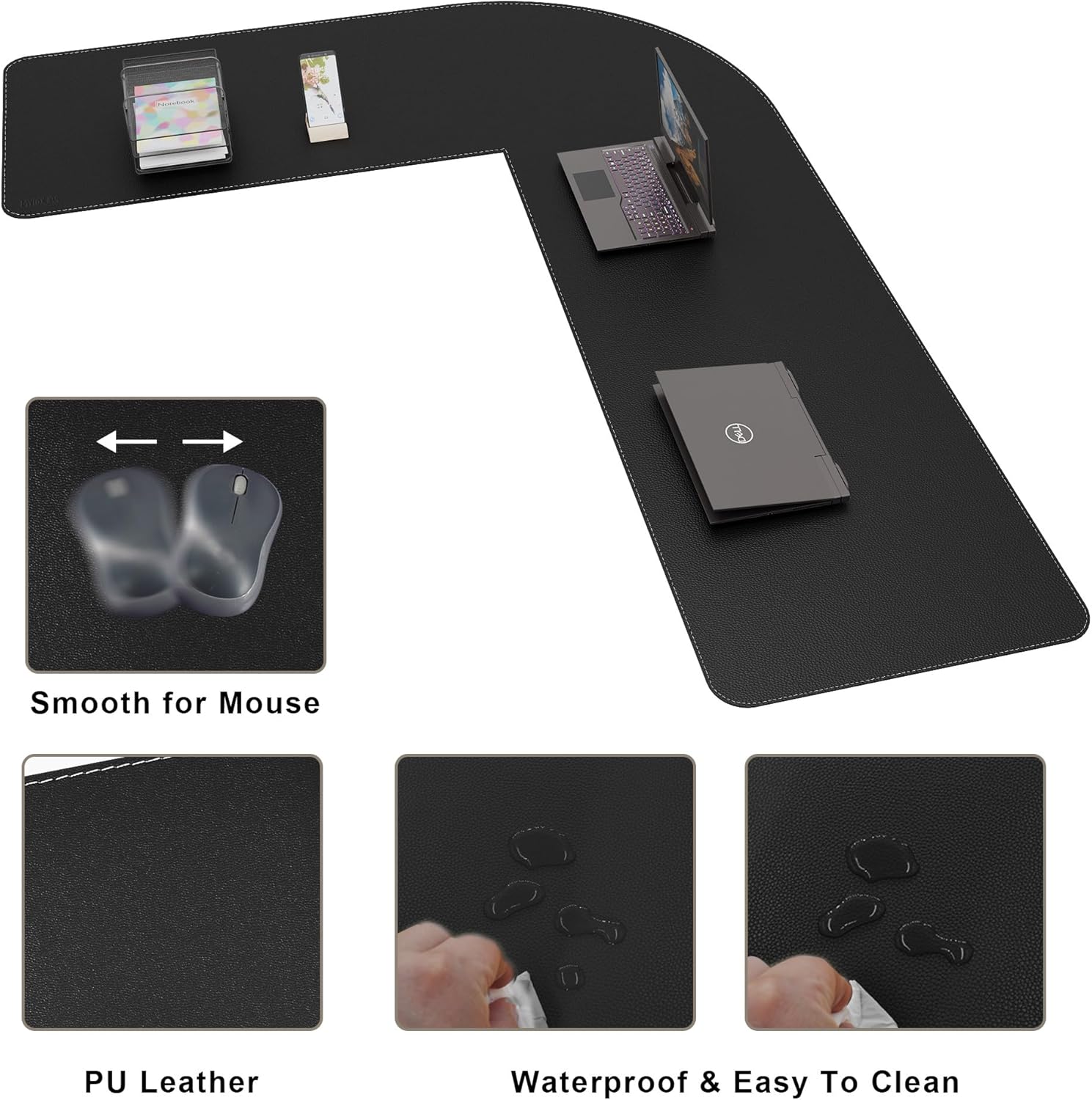 Mydours 61" x 77" x 24" L Shaped Desk Pad (Black), Extra Large Dual-Sided PU Leather Corner Desk Mat Protector for Home Office Computer Gaming