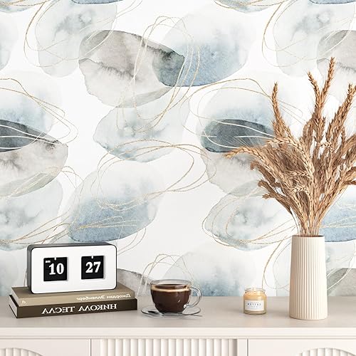 Miniatura 2 de WESTICK Papel tapiz abstracto gris dorado moderno, papel tapiz de acuarela extraíble, papel de contacto bohemio, papel de contacto blanco abstracto