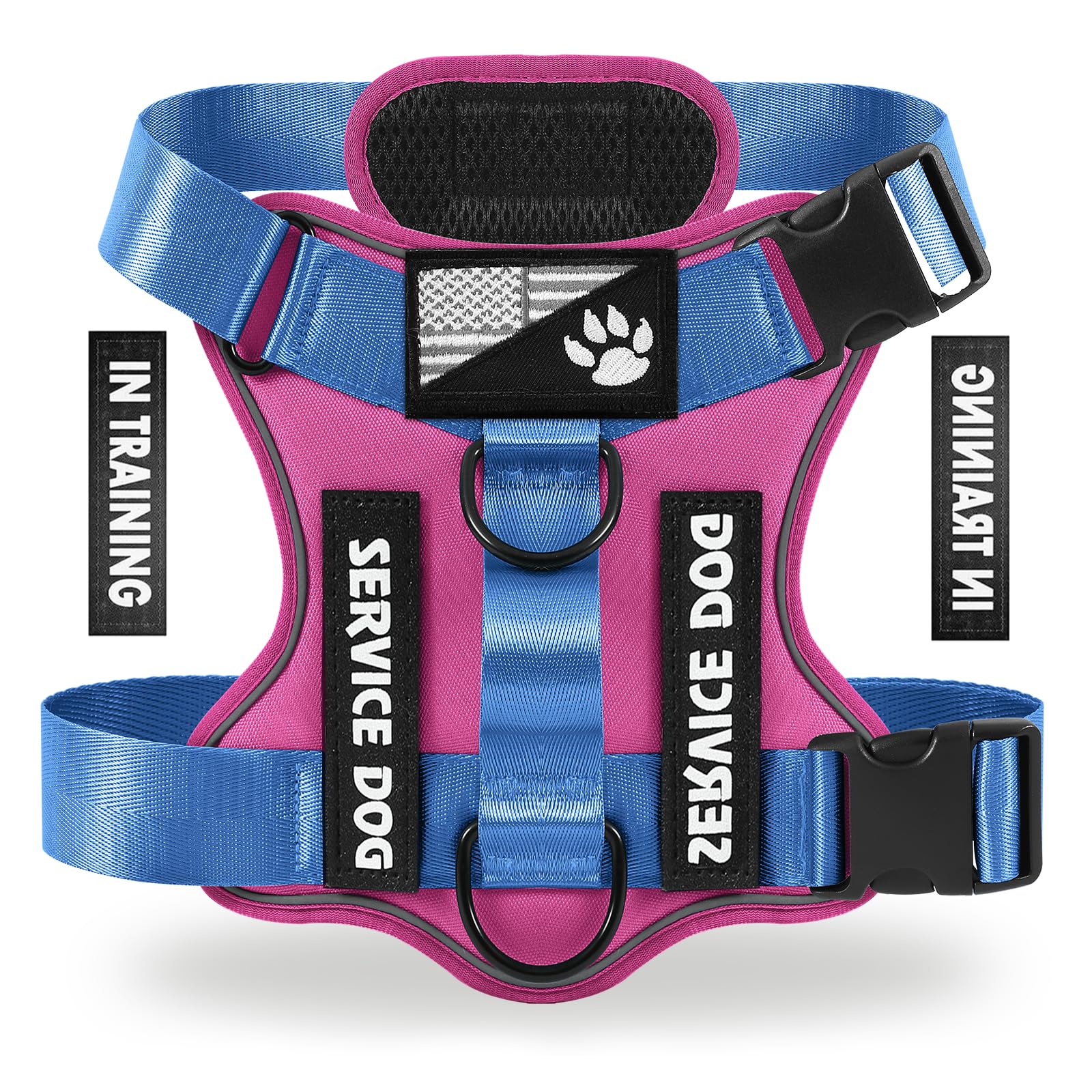 Demigreat Service Dog Harness, Reflective Dog Vest Harness with 5 PCS Patches, Adjustable Soft Oxford Pet Harness, Inner Layer Mesh, Easy to Control