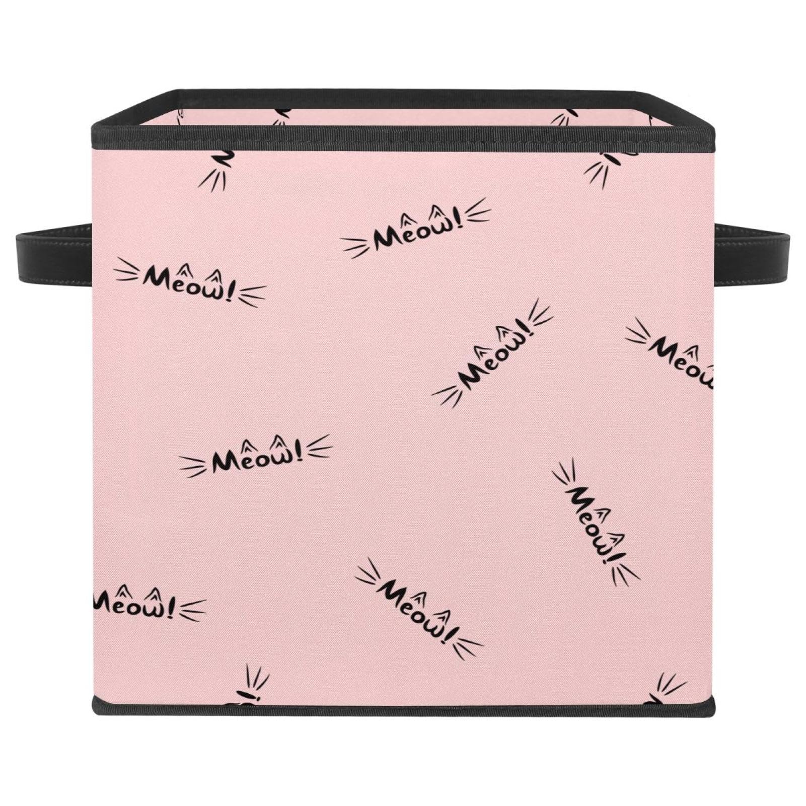 Cube de rangement tissu chat rose avec poignées pour placard