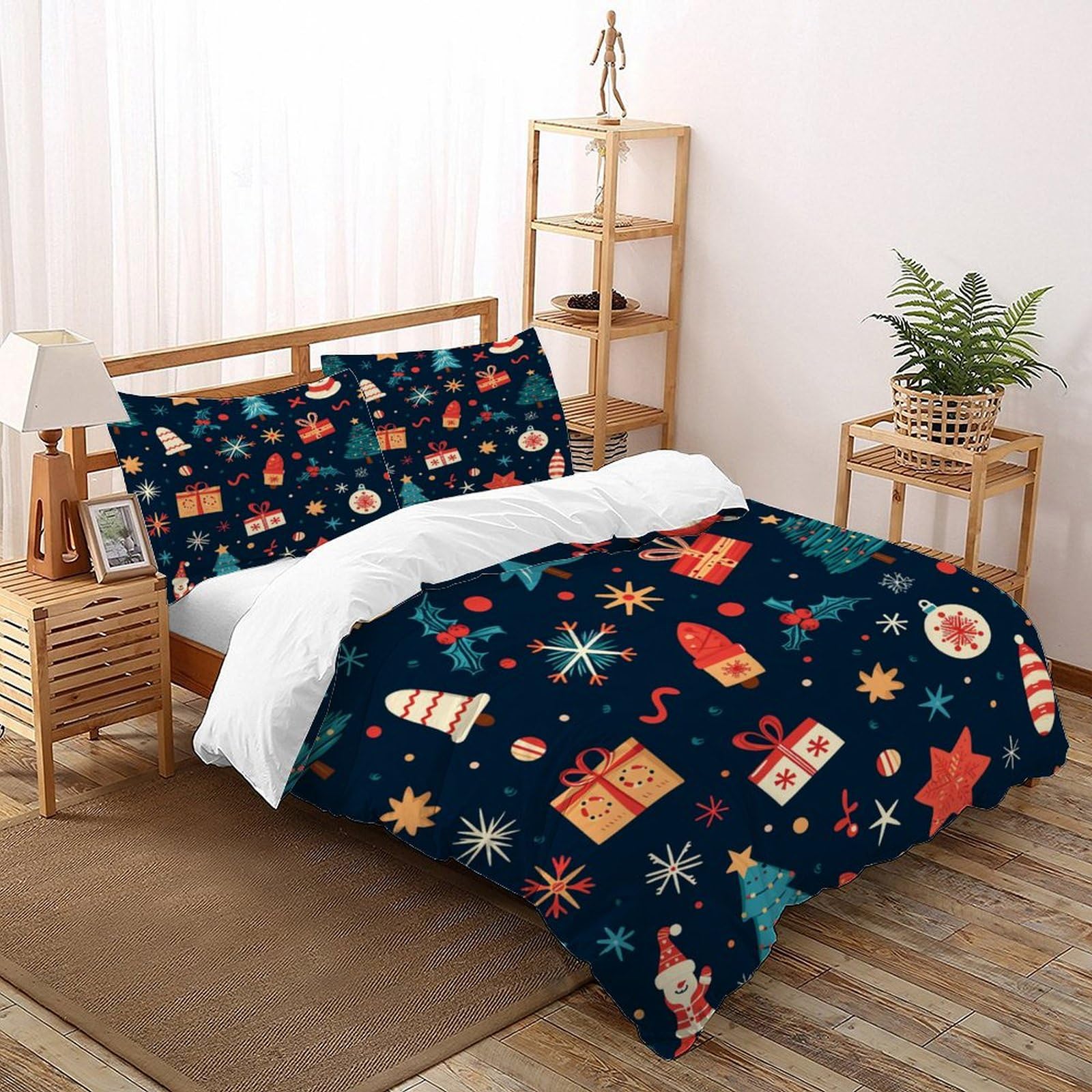 Housse de couette Noël 200x200 bonhomme de neige avec 2 taies