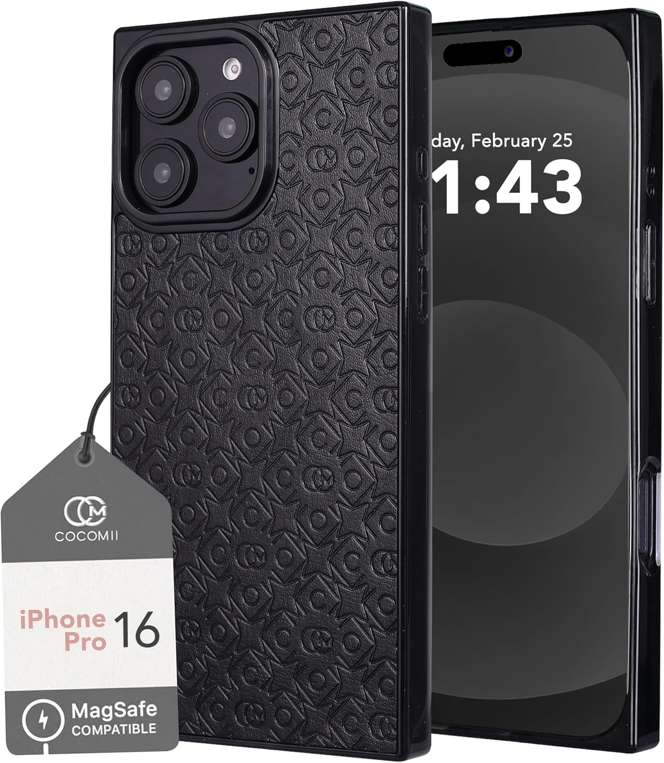 Cocomii - Rectangle Case Compatible with iPhone 16 Pro - Compatible with MagSafe, Logo Monogram Pattern, Leather, Matte, Magnetic Phone Case for iPhone 16 Pro 6.3 inch, Classic Apple iPhone 16 Pro (6.3") Classic