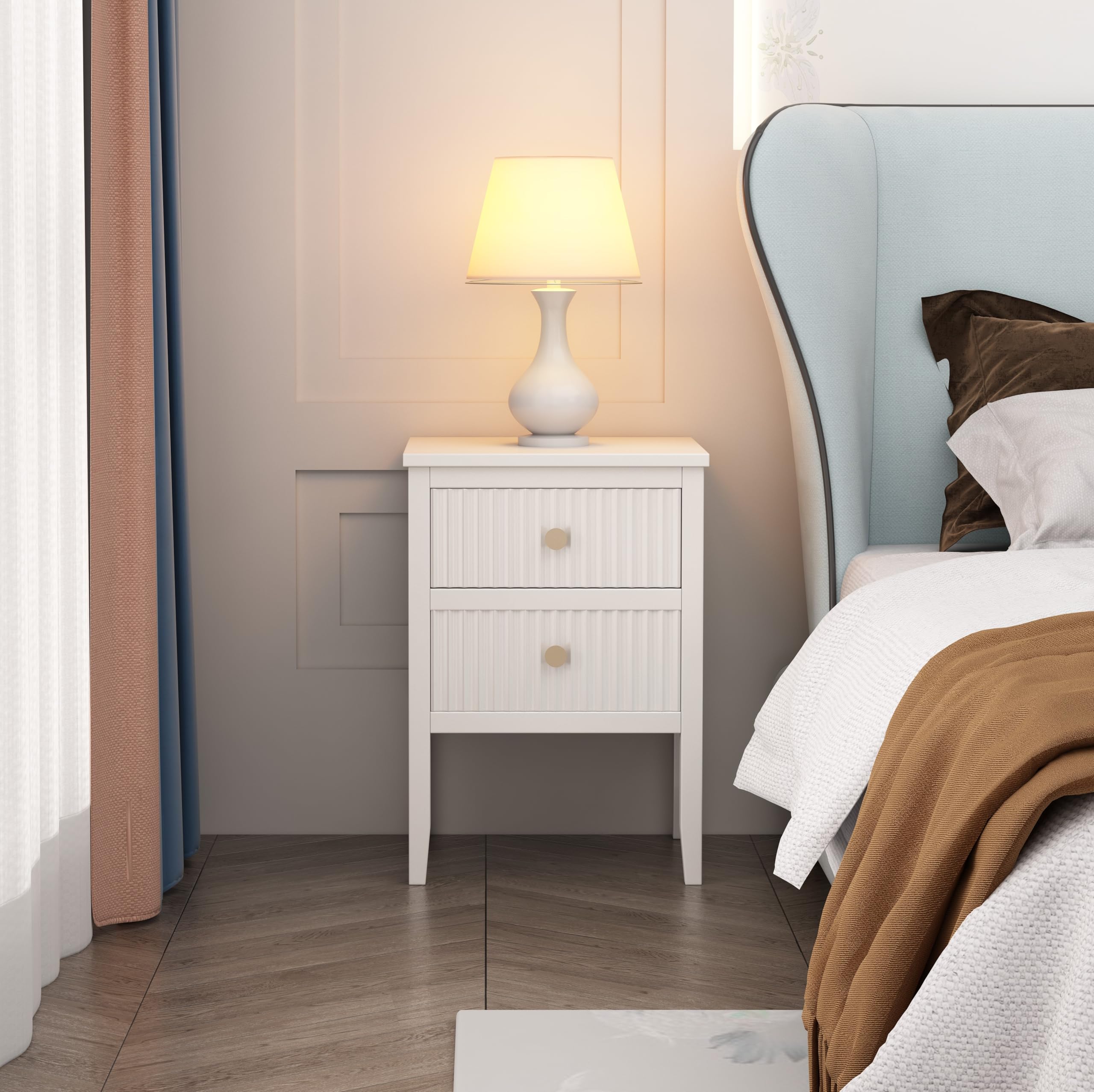 Cabinet Bits Bedside Table, Pine Wood, White, One Size