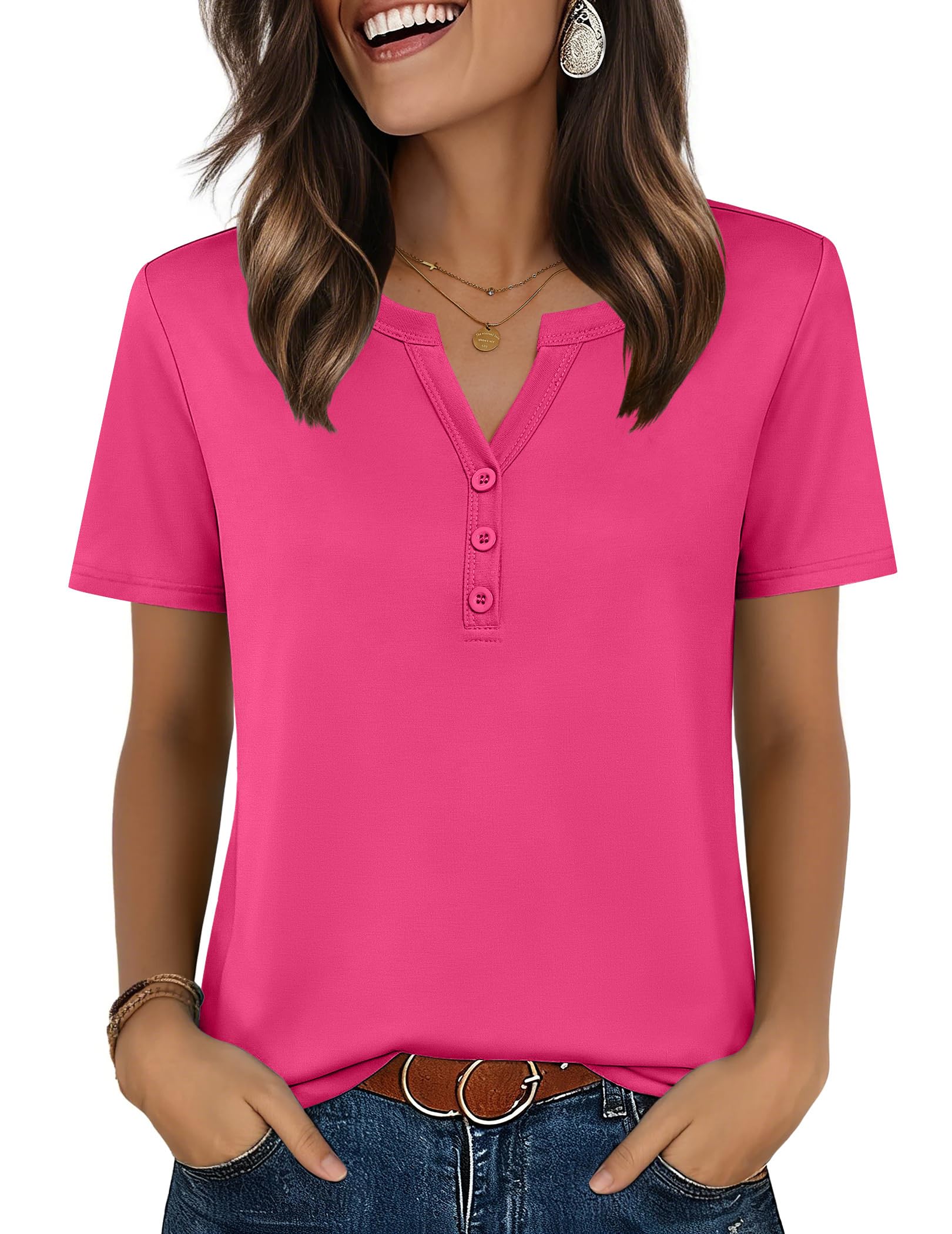 Zeagoo Womens Summer Tops V Neck Short Sleeve Shirts Dressy Casual Blouse Spring Vacation Tshirts Clothes