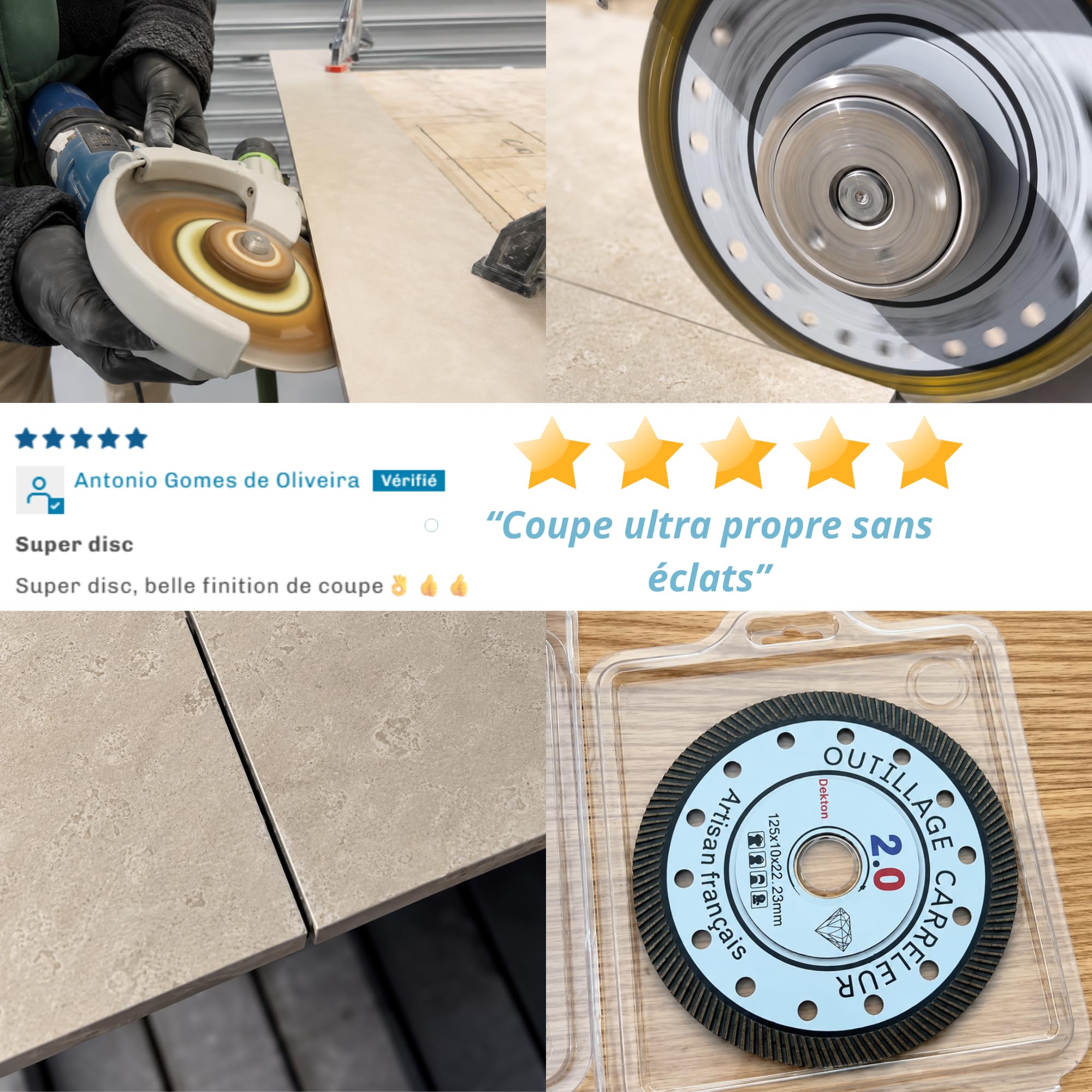 Disque Diamant Dekton 125 mm Extra Fin 1,1 mm Coupe Carrelage Porcelaine Marbre Béton Refroidissement Perforé Meuleuse