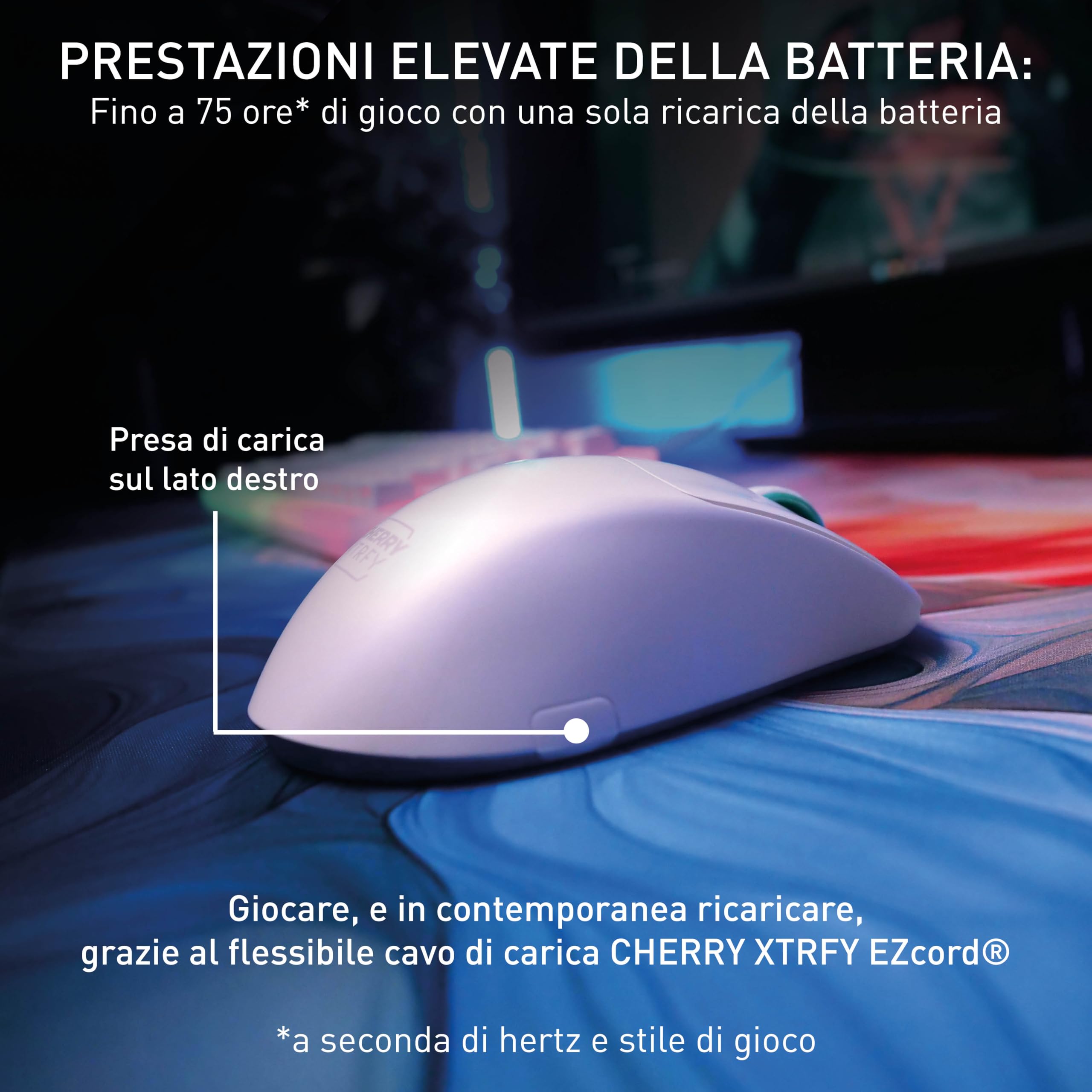 CHERRY XTRFY M64 WIRELESS Mouse da Gioco Ultraleggero senza Filo, Radio a 2,4 GHz, Ottimizzato per esports, Forma Ergonomica con Parte Anteriore Piatta, Bianco