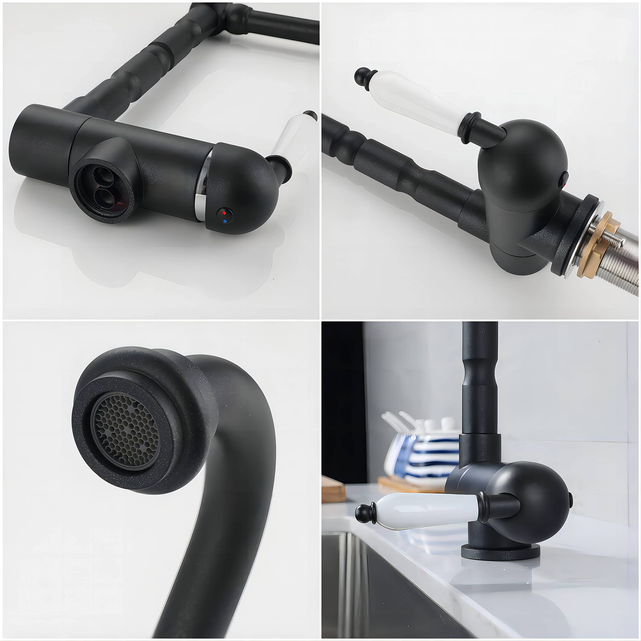 Mitigeur Cuisine Rabattable Noir, Laiton Robinet Cuisine Pliable Mitigeur De Cuisine Sous Fenêtre Avec Bec Orientable 360° Robinetterie Evier Rabattable Devant Fenêtre (frosted/black)