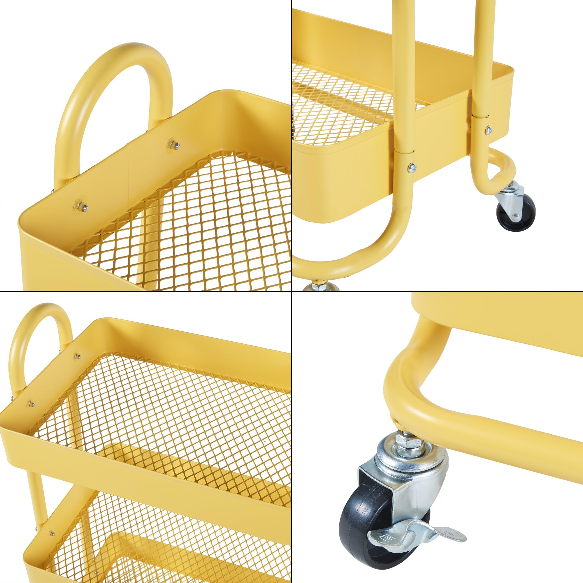 Chariot de Service desserte Cuisine Salon Meuble de Rangement à 4 paniers Acier 104 x 46 x 35 cm Jaune 03_0009236