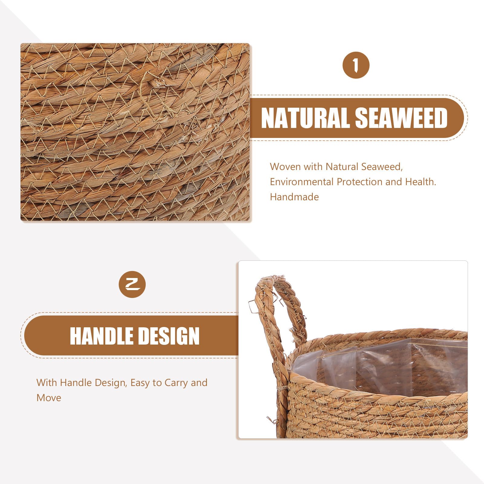 Panier à Plantes Tressé en Jonc de Mer Poignées, Utilisable comme Jardinière D’Intérieur et Panier de Rangement Petit Format