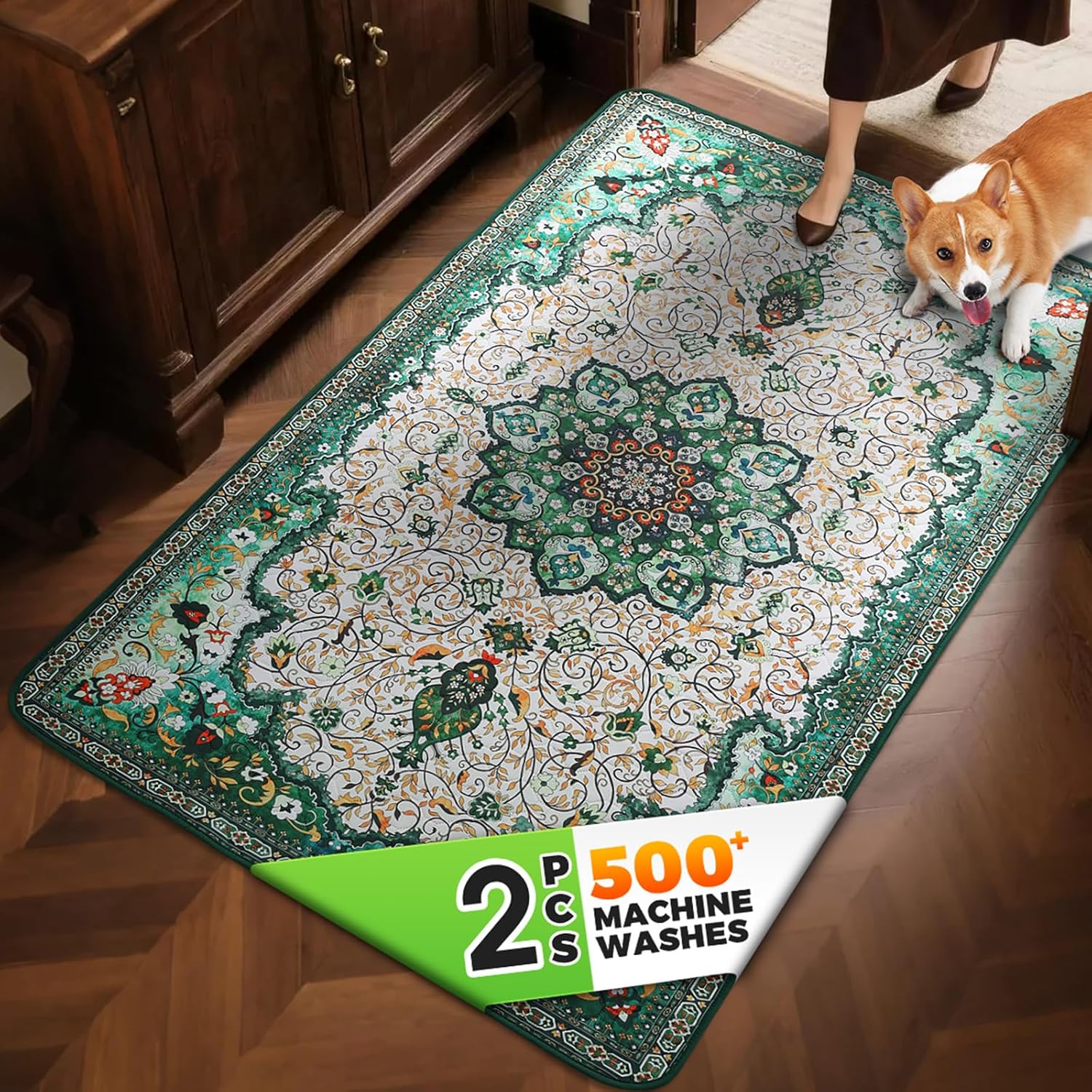 Hompet Cat Litter Mat 2 Pack, 35x60 Large Machine Washable Trapping Mats for Cats, Super Absorbent & Urine-Proof Cat Litter Box Mat for Floor, Waterproof & Non Slip Kitty Litter Rug