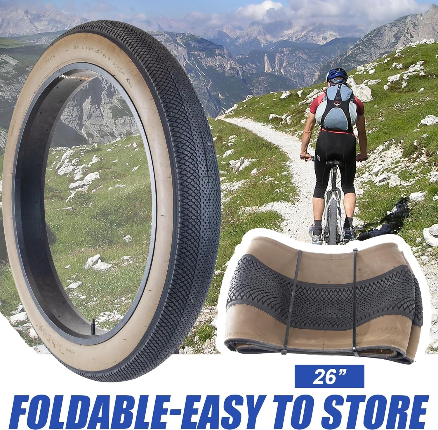 Pneus VTT Fat Bike 26x4.0 - Pneus Larges Pour Vélo électrique, Neige, Tout-terrain - Paire De 2, Pliables - 3