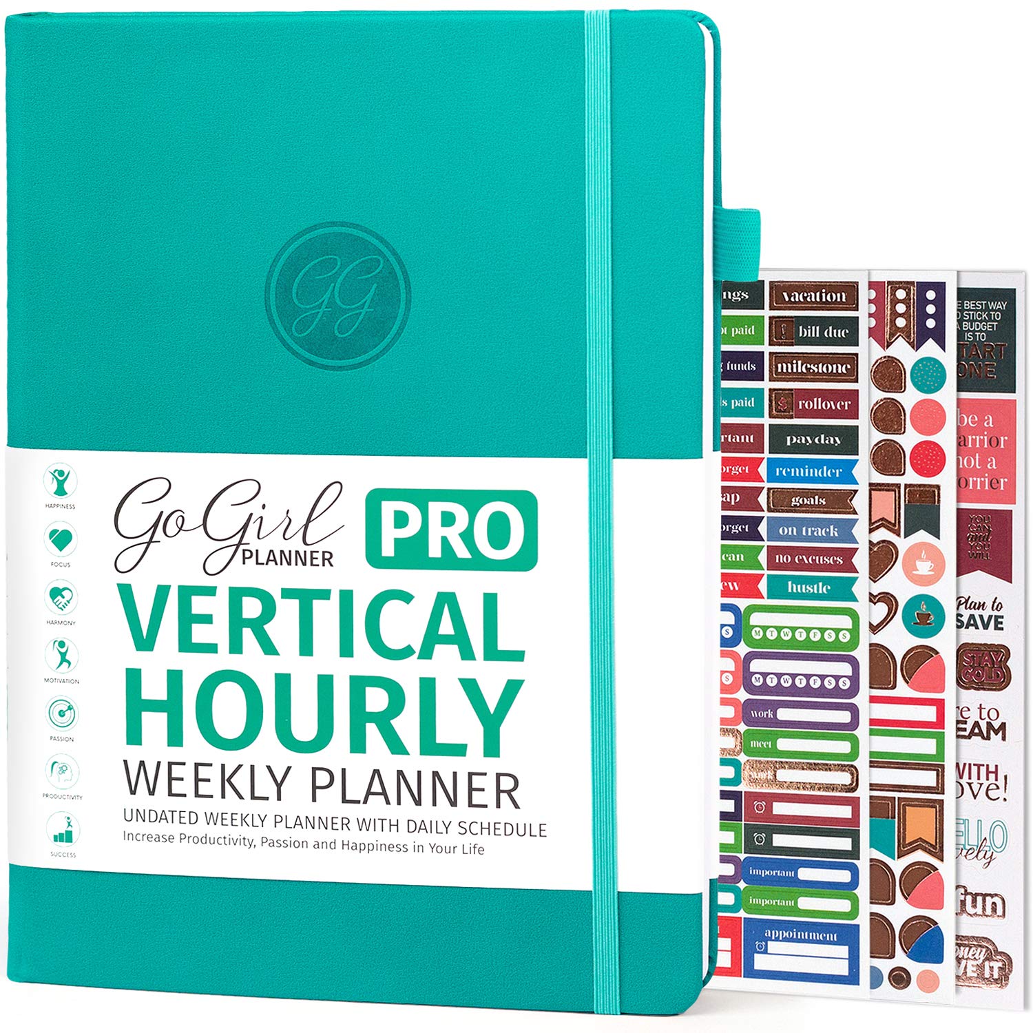 GoGirlPlanner PRO Schedule - Undated Planner with Hourly Time Slots, Monthly, Weekly & Daily Organizer, Appointment Book for time Management, 18 x 25.5cm, Hardcover, Lasts 1 Year - TurquoiseThe Forest Stewardship Council