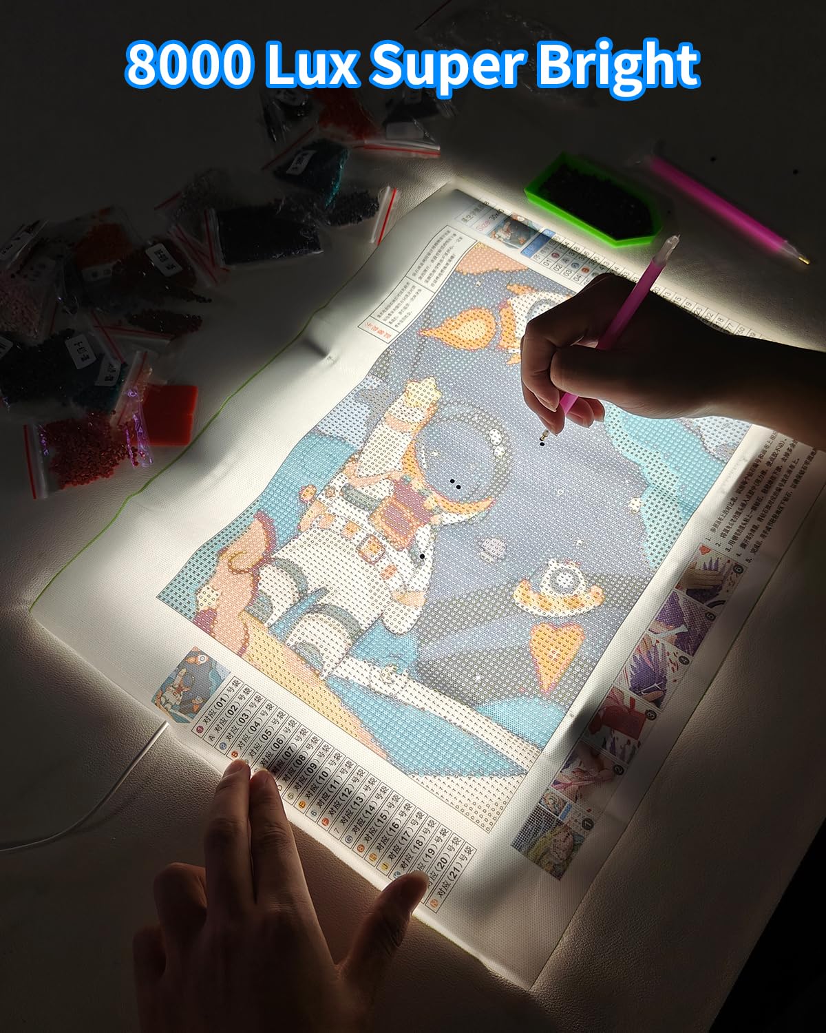 A3 LED Light Pad for Diamond Painting, iVAOOZE 8000+ Lux Adjustable Brightness Tracing Light Box with Stand & UL Adapter, Ultra-Thin Light Board for Weeding Vinyl, Drawing, Animation, Sketching…