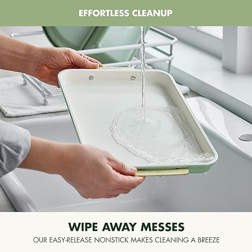 Miniatura 7 de GreenPan Bakeware - Bandeja cuarto de hoja de 13" x 9" pulgadas, bandeja antiadherente de cerámica para hornear, libre de PFAS y BPA, asas doradas,