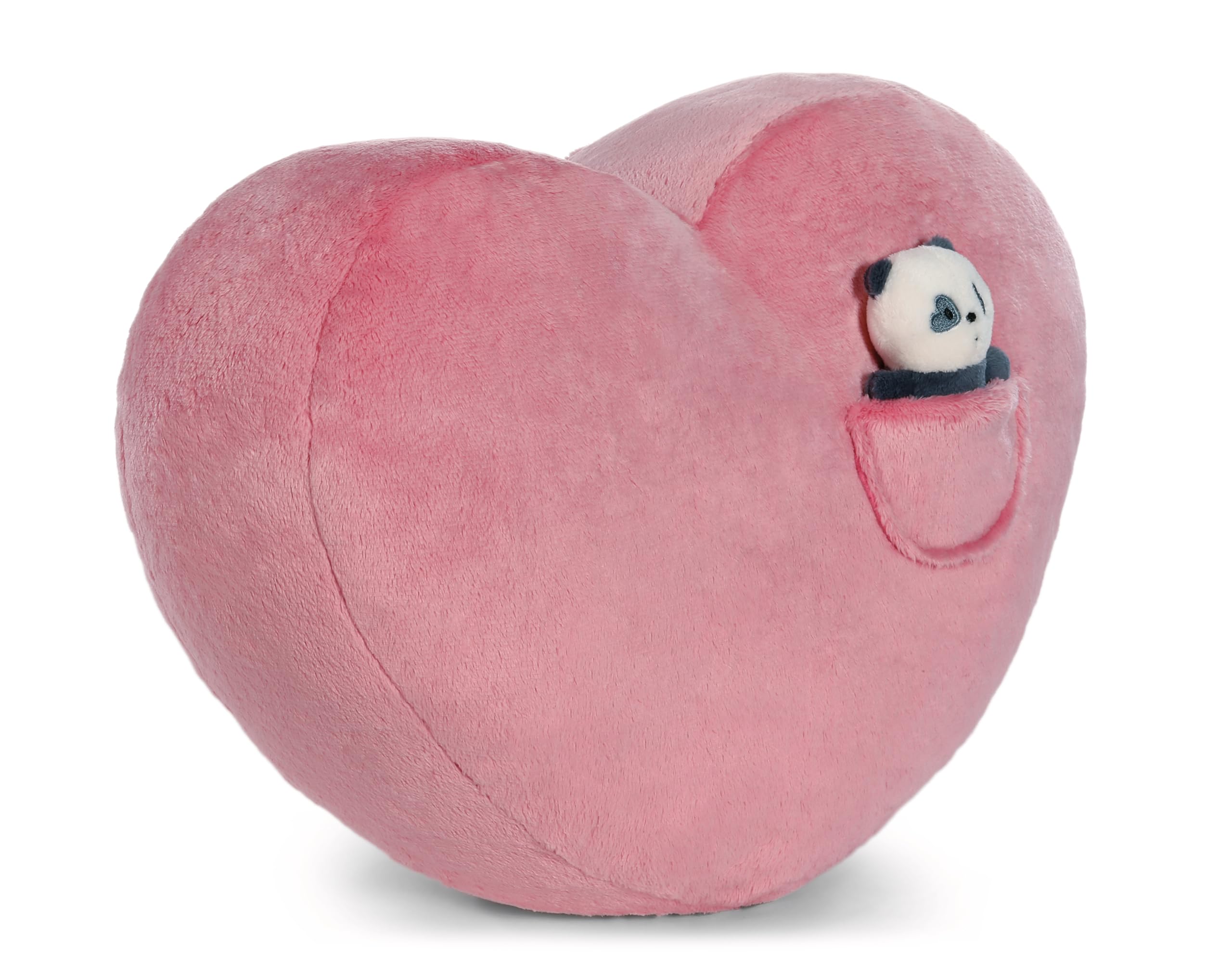NICI Love 62618 Pluszowa poduszka w kształcie serca z malutką pandą (10 cm), puszysta poduszka do przytulania dla dzieci i dorosłych, idealna do domu, przedszkola lub na podróż, 40 x 27 cm, różowa