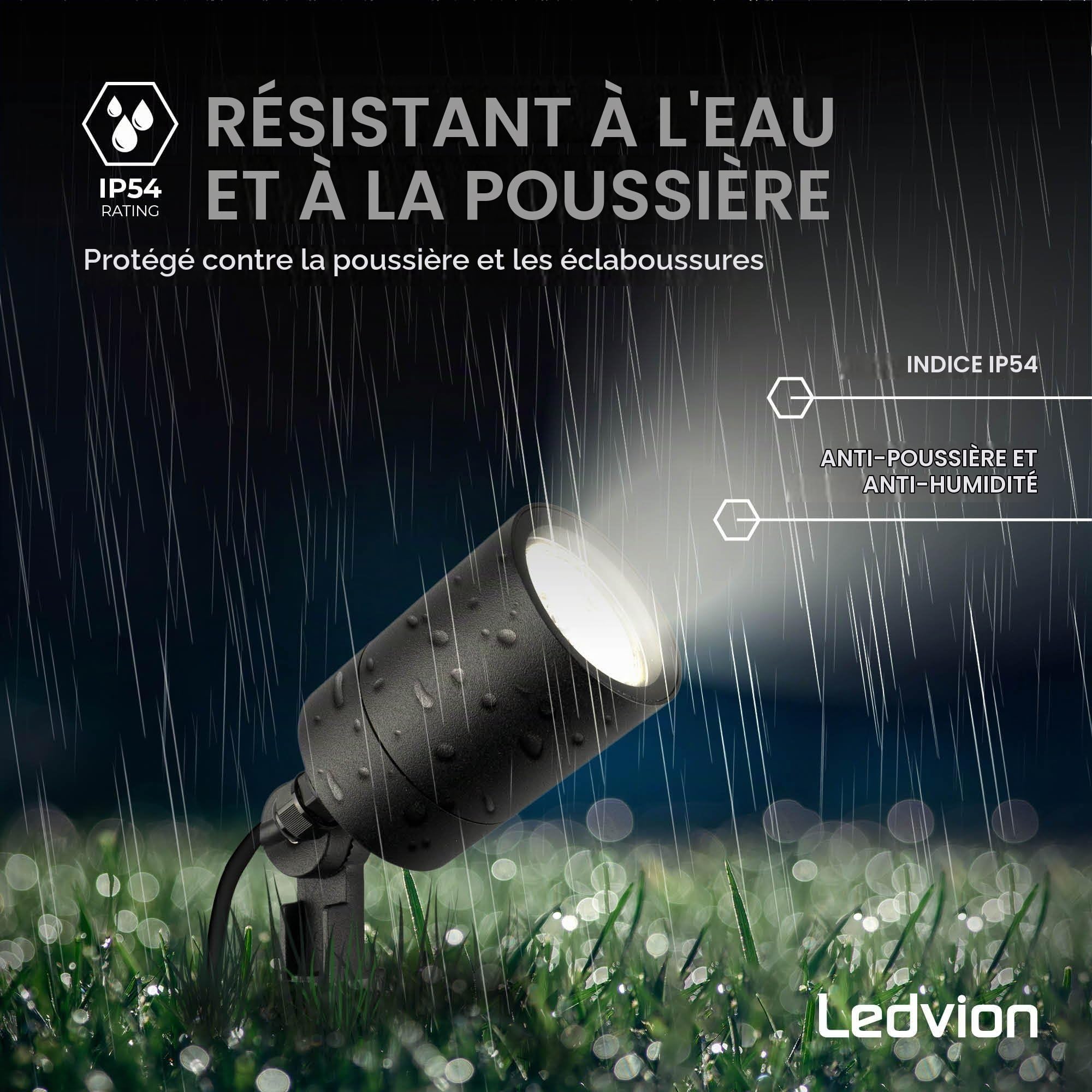 Ledvion Lot de 3 LED Extérieur Spot IP65 1W 4000K GU10 dimmable piquet