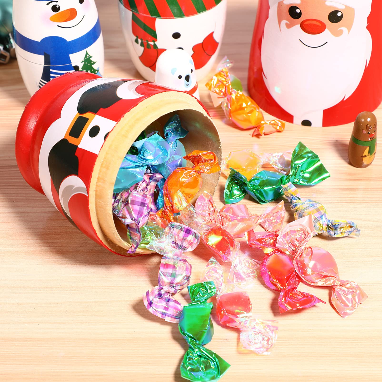 EXCEART Muñeca de Navidad de madera apilable de Navidad rusa Matryoshka muñeca de Navidad de madera nidada con Santa Claus alce muñeco de nieve oso polar pingüino para niños cumpleaños