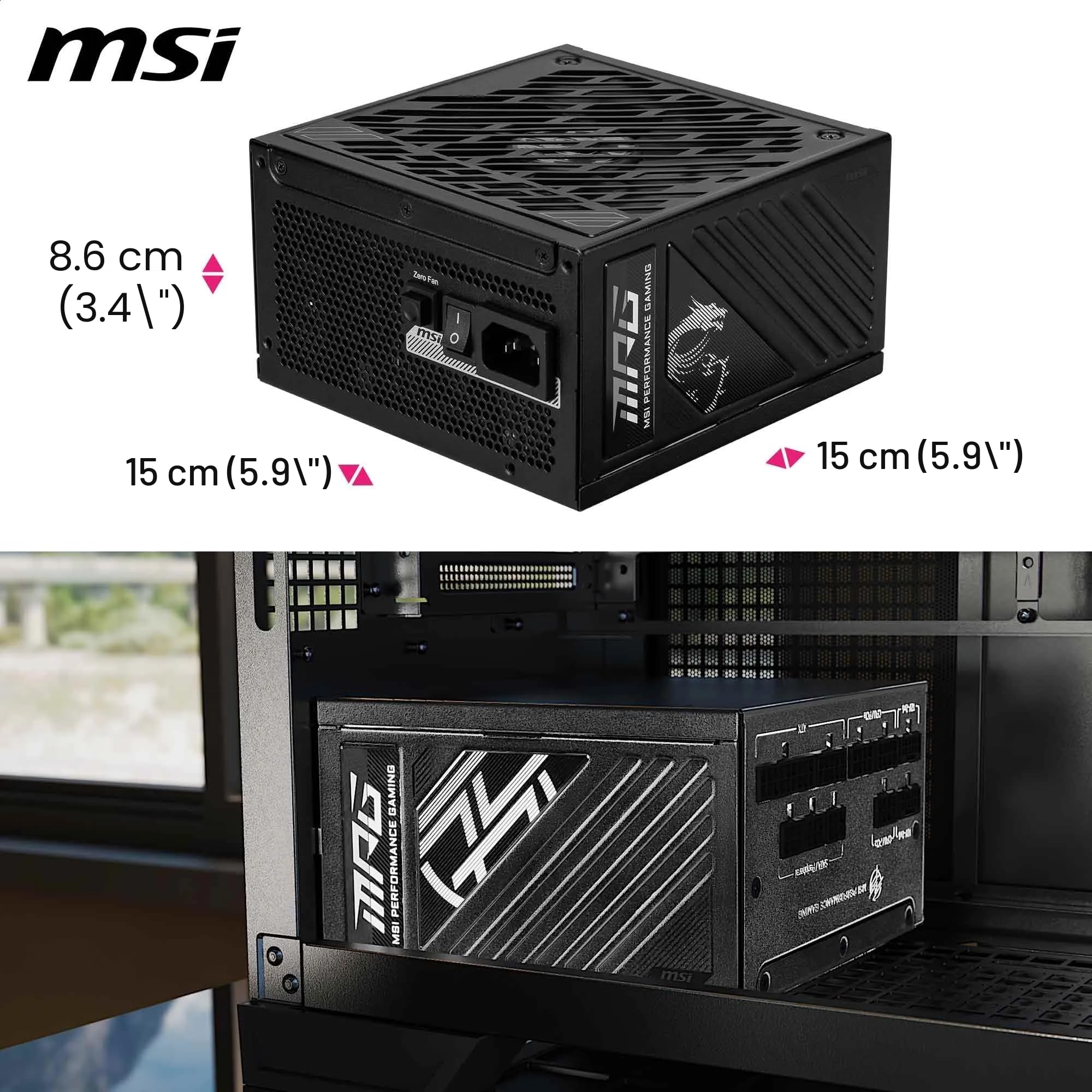 MSI MPG A850GS PCIE5 Bloc d'alimentation Prise EU, 850W, Certifié 80 Plus Gold, ATX 3.1, Compatible PCIe 5.1, Deux câbles 12V-2x6 natifs avec connecteurs Bicolores, ATX, câbles à Gaine gaufrée