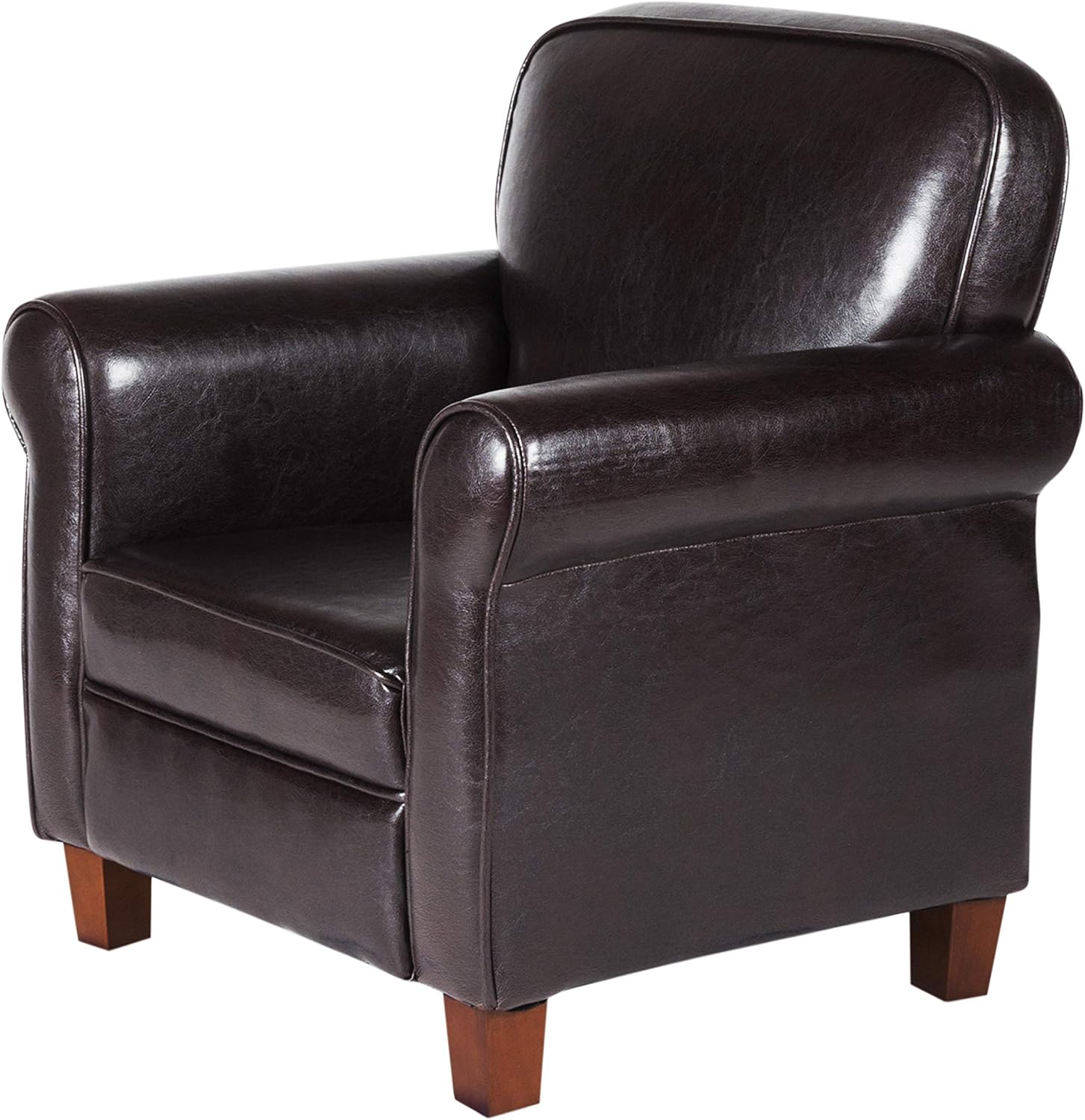 HomePop Youth Leatherette Club Chair, Dark Brown Dark Brown Faux Leather