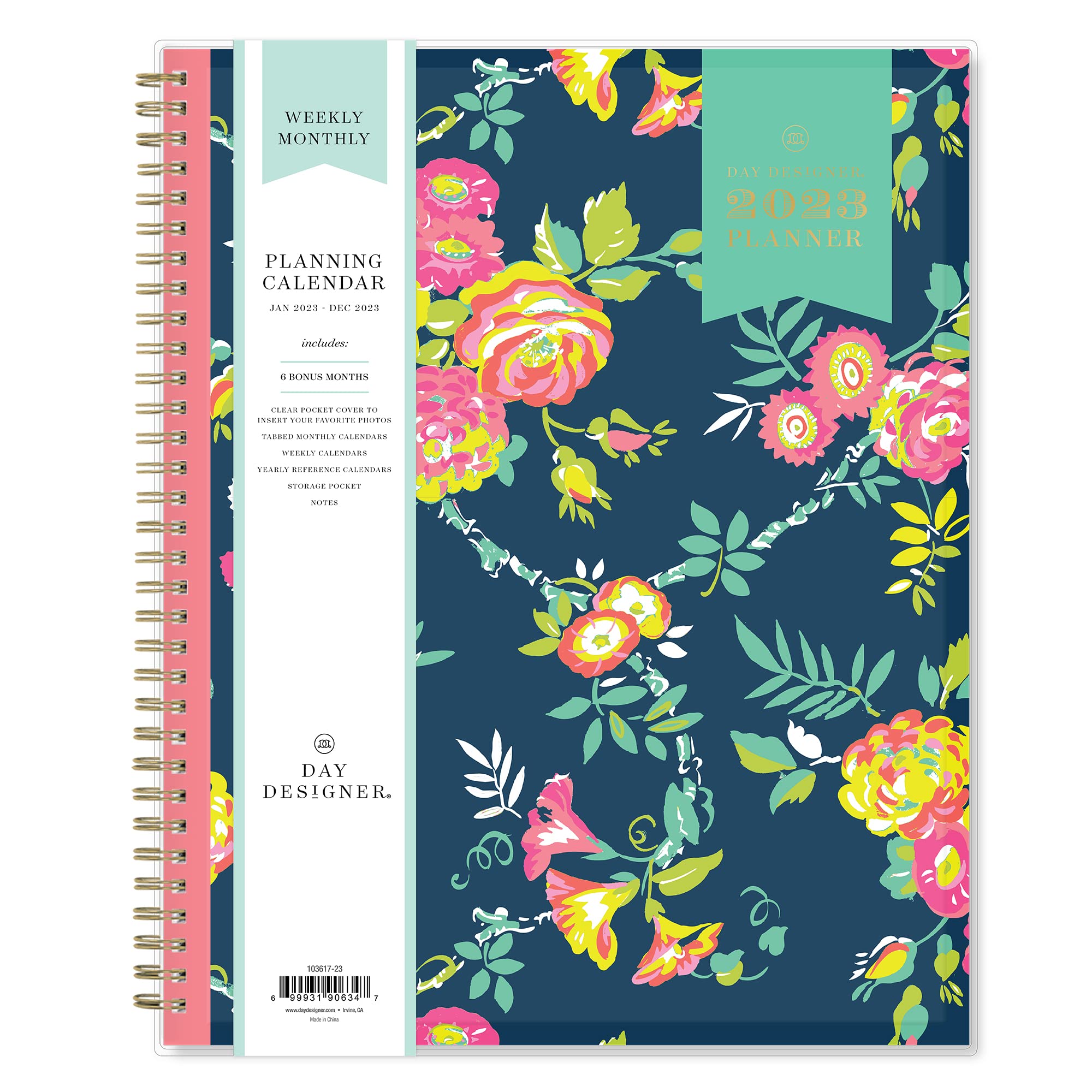 Blue Sky Day Designer for 2023 Weekly and Monthly Planner, 8.5' x 11', Clear Pocket Cover, Wirebound, Peyton Navy (103617-23)