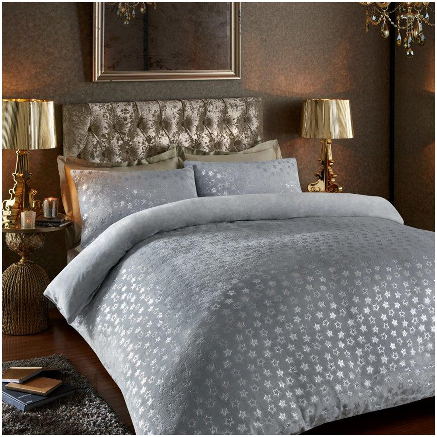 GC GAVENO CAVAILIA Funda de edredón de Forro Polar, Acogedor Juego de Cama Individual de lámina de Estrella, Fundas de edredón esponjosas, Gris