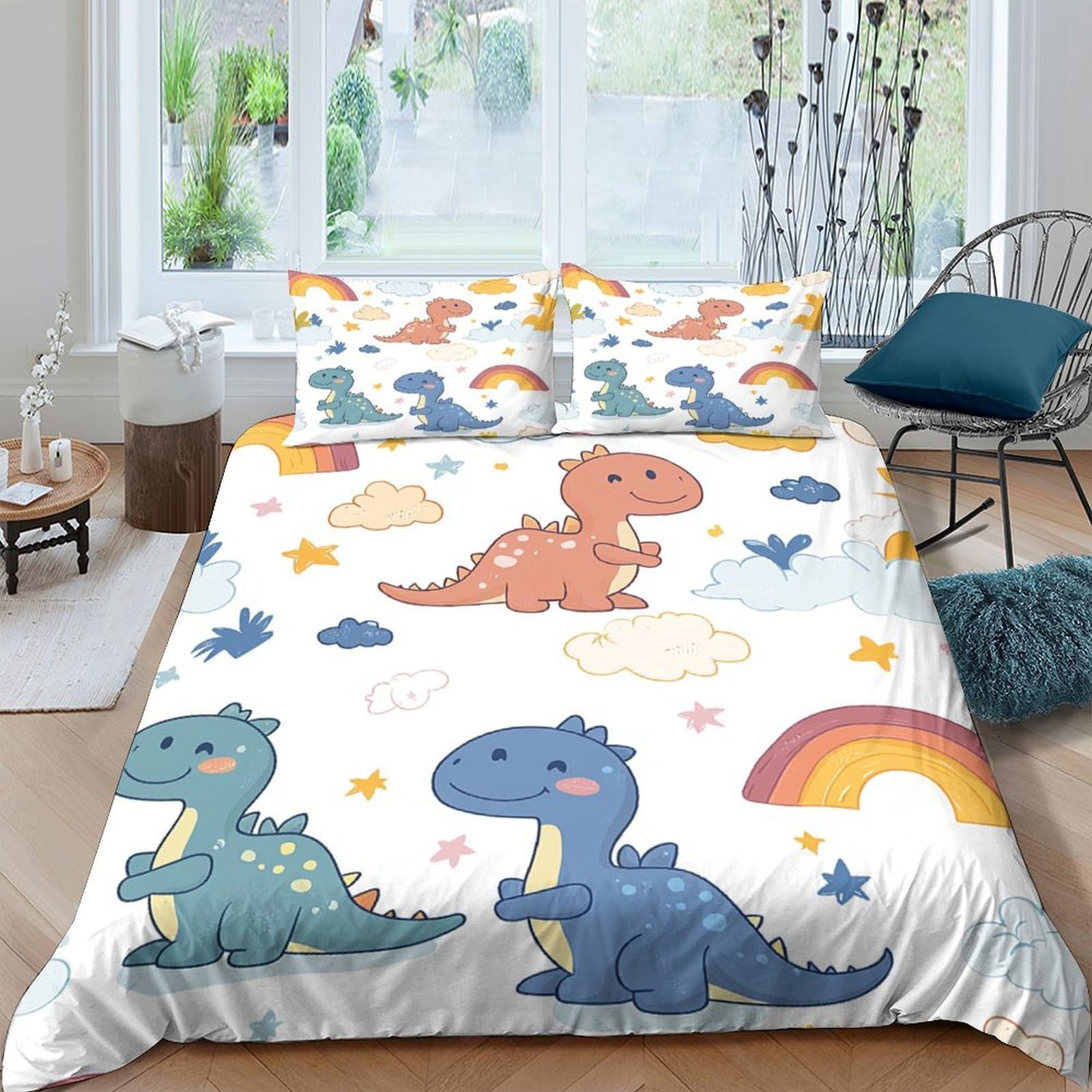 Ctjqhvkz Style-5 3D Printed Dinosaur Rainbow Fitted Sheet Microfiber Soft Breathable Cartoon Mattress Cover For Bedroom Guest Room Decor Single（135X200cm）