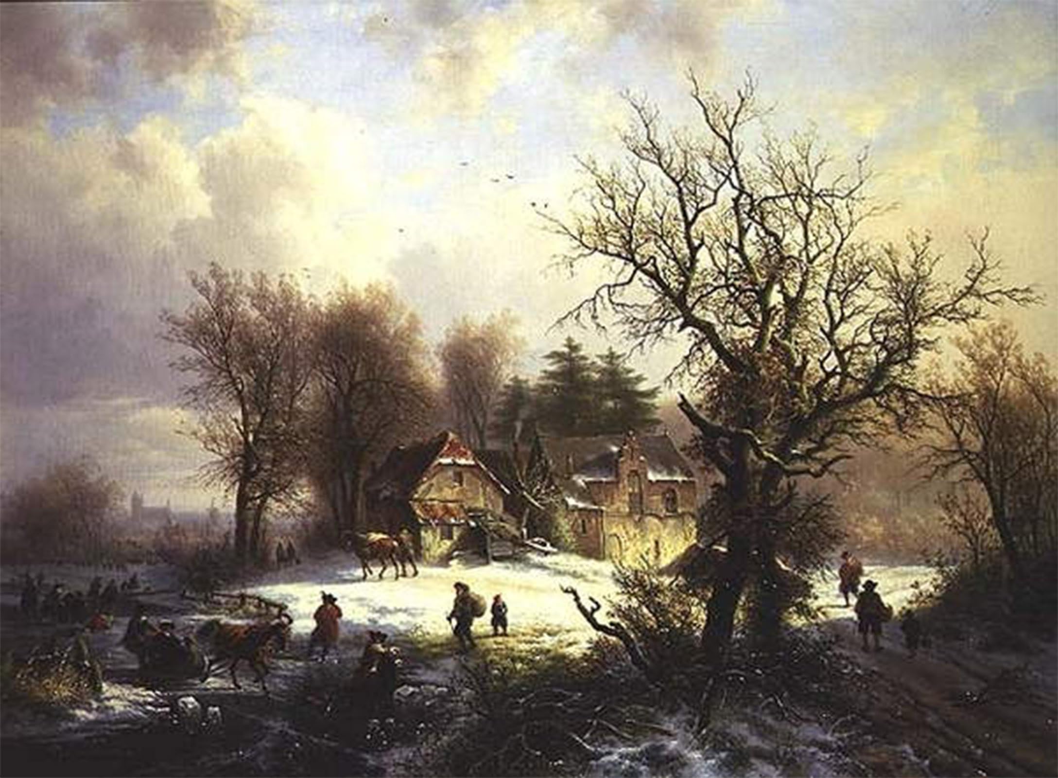 POSTERIIk Famous Modern Artwork Art Mural Winter Landscape by Eugene Verboeckhoven Oil Paintings Pictures for Home Decor 60x90cm