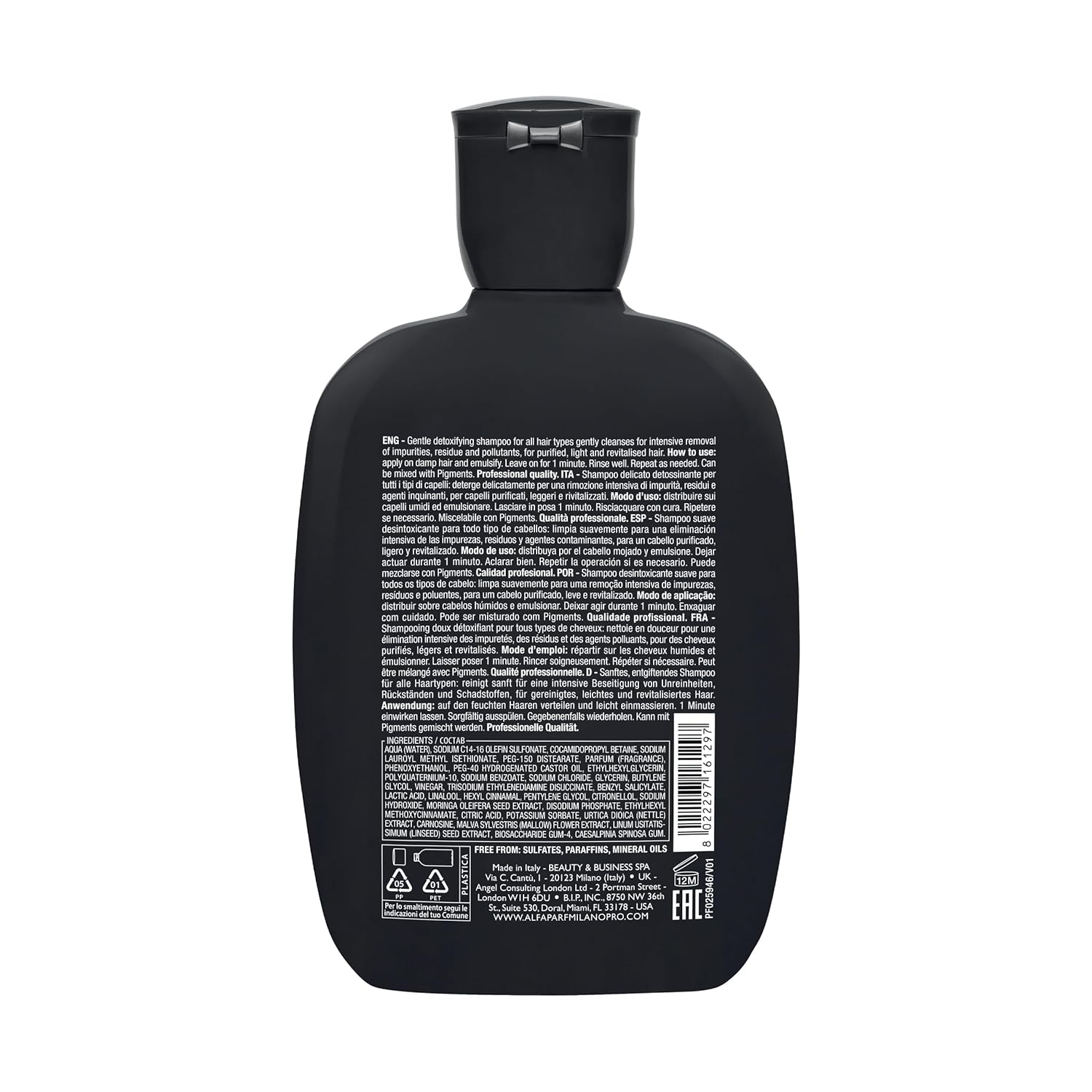 ALFAPARF MILANO Semi di Lino Detox Clarifying Shampoo for Product Build Up, Oil, and Hard Water - Sulfate Free Shampoo - Deep Cleaning Scalp Impurity Remover