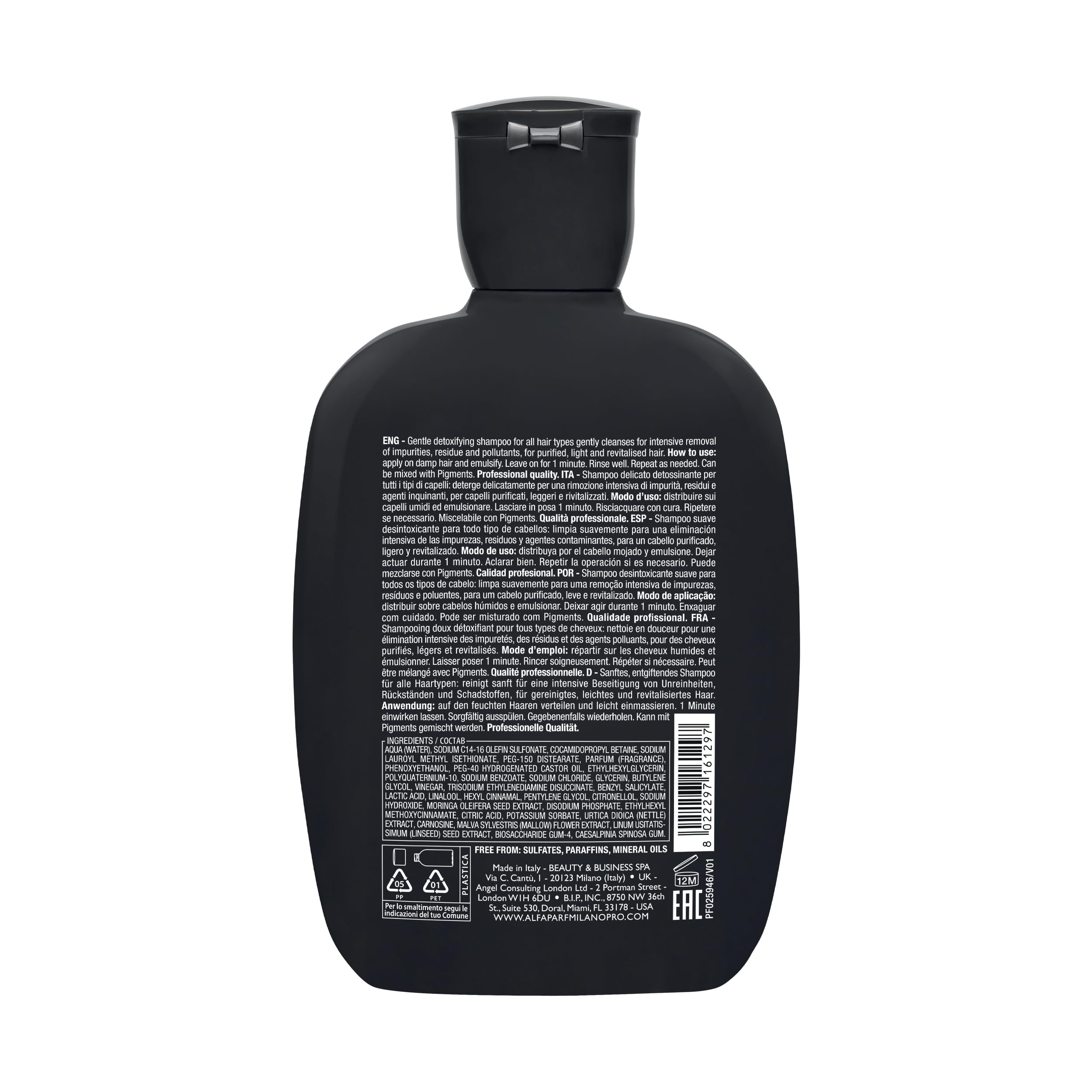 ALFAPARF MILANO Semi di Lino Detox Clarifying Shampoo for Product Build Up, Oil, and Hard Water - Sulfate Free Shampoo - Deep Cleaning Scalp Impurity Remover