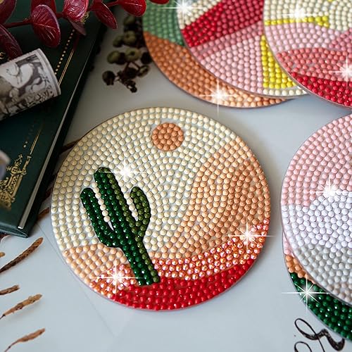 Miniatura 8 de Temlum Juego de 6 posavasos de pintura de diamante, posavasos de arte abstracto de diamantes para principiantes, adultos, niños, kit de pintura de