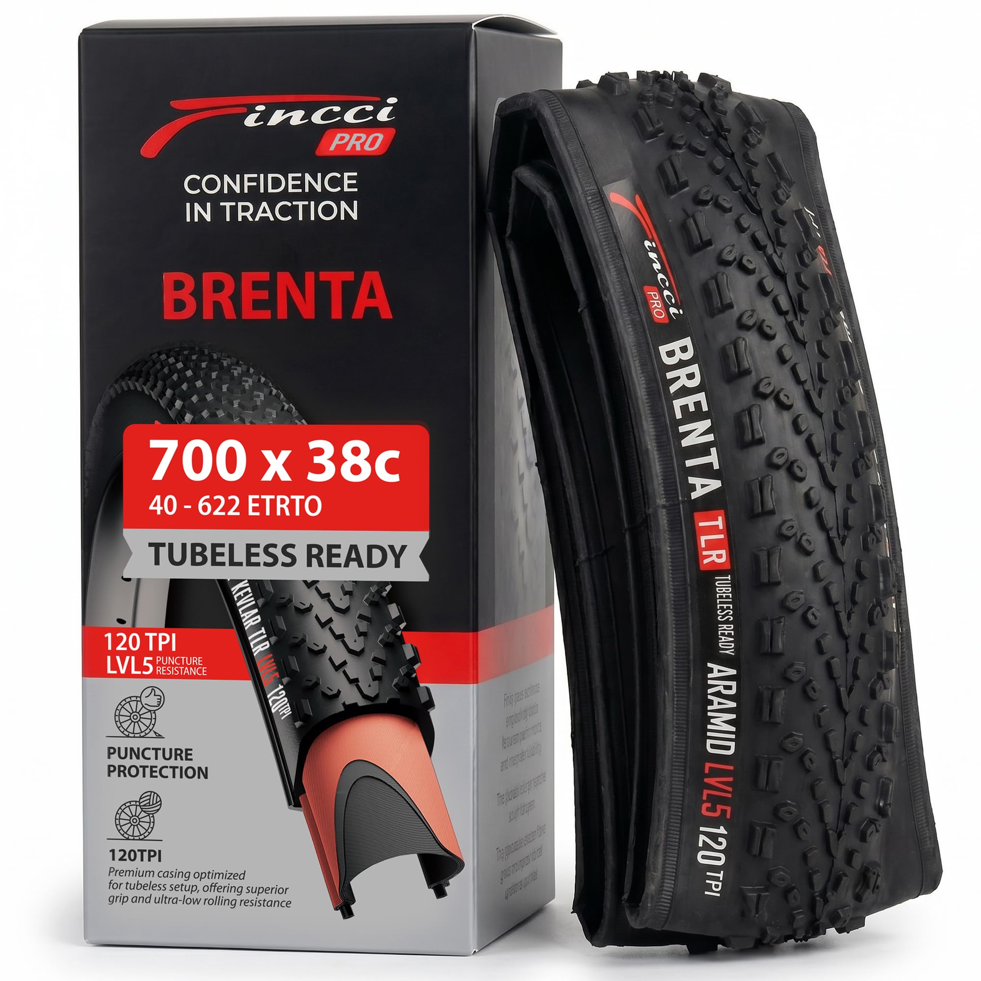 Fincci Copertone Bici 700x38C Tubeless ETRTO 40-622 Pieghevole 120 TPI | Protezione Aramidica da 1 mm e Pressione 50-80 PSI per una Guida Stabile su Strada, Gravel, Bici Ibride, Città e Trekking