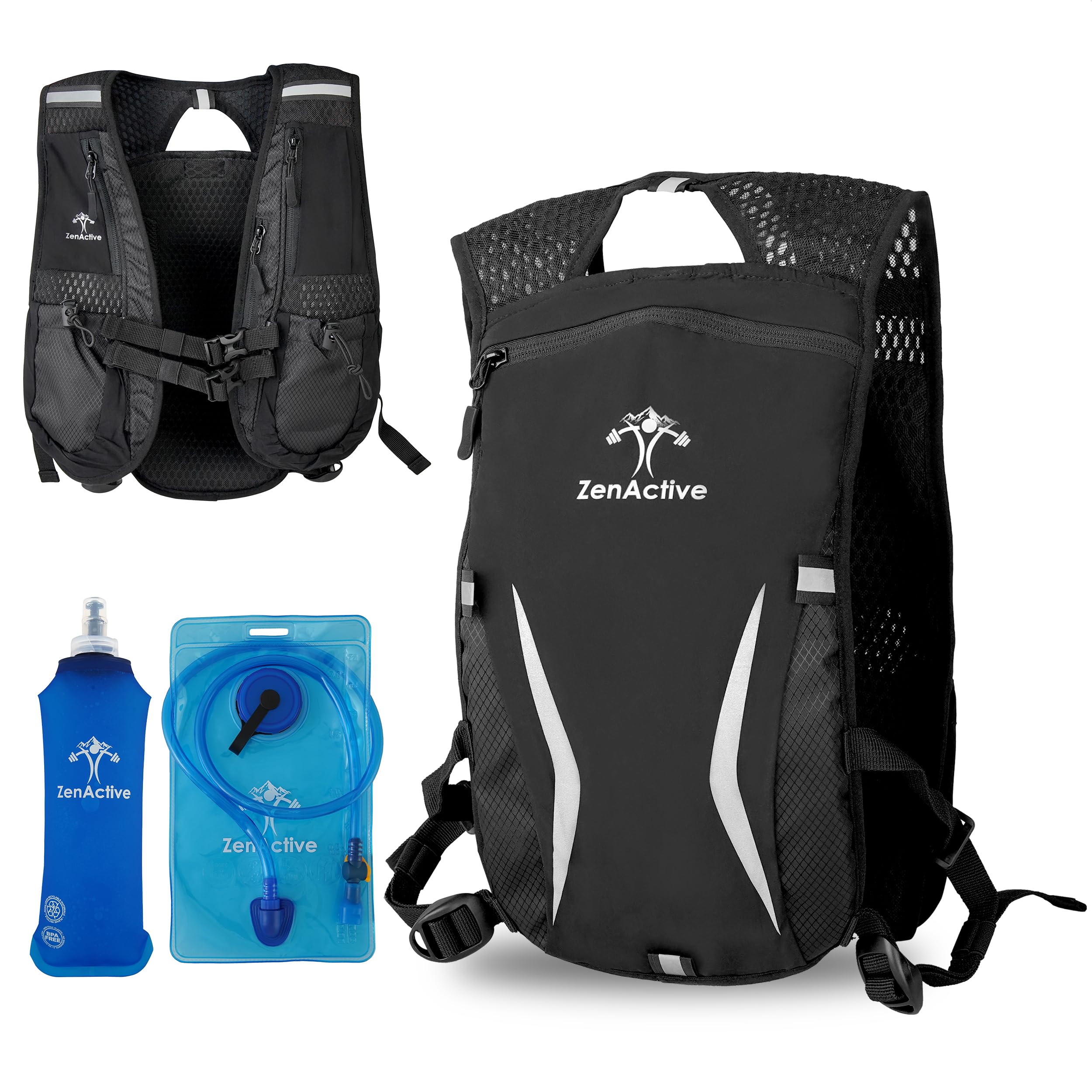 ZenActive Running Hydration Vest for Men & Women – Includes BOTH 1.5L Water Bladder & 500ml Water Bottle – Lightweight 5L Hydration Pack for Running, Hiking & Cycling with XL Phone Pocket