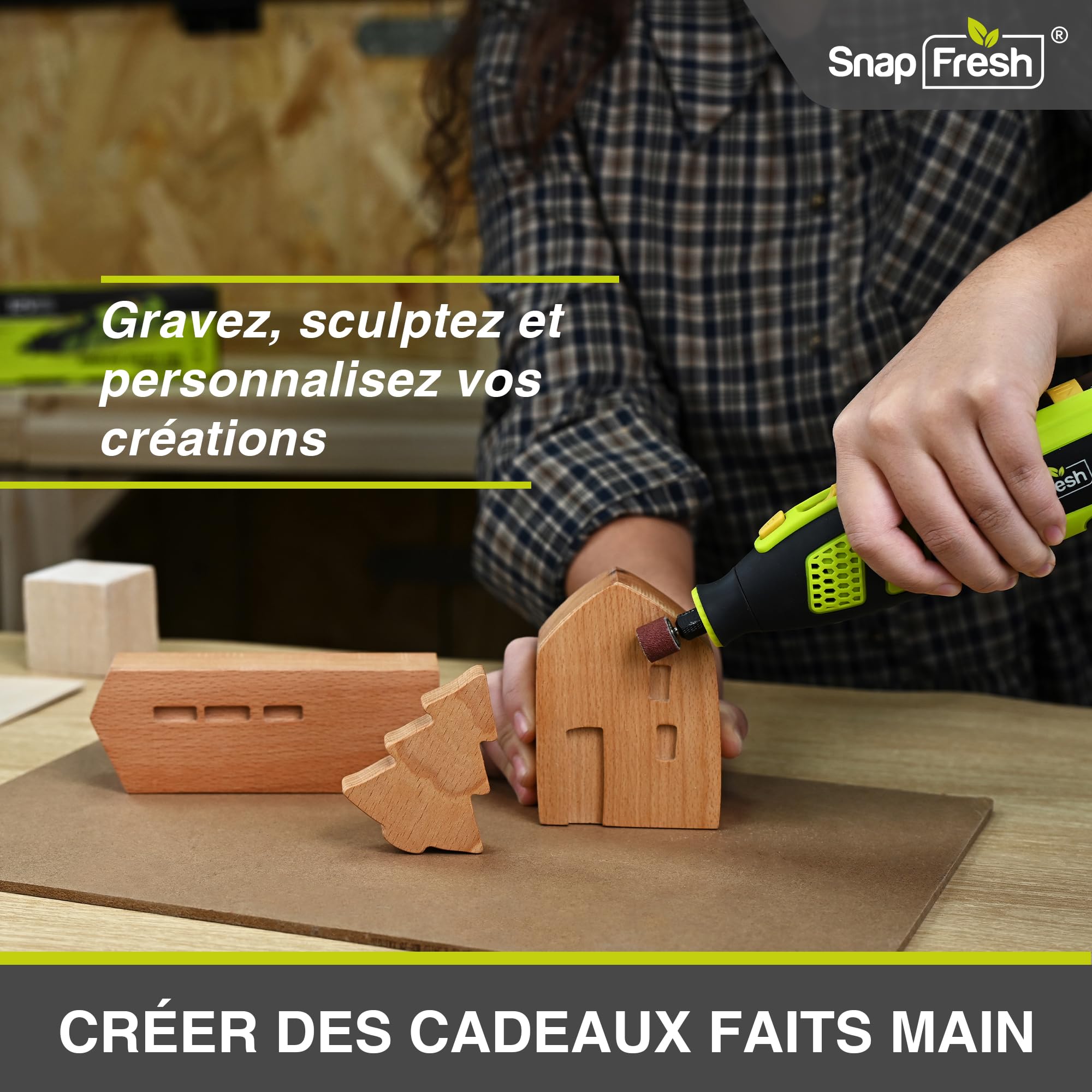 SnapFresh Outil Rotatif Multifonction Sans Fil 12V avec 111 Accessoires, Vitesse Variable 5000–32000tr/min, Affichage Numérique & Mémoire de Vitesse, pour Découpe, Ponçage, Perçage, Gravure, Polissage