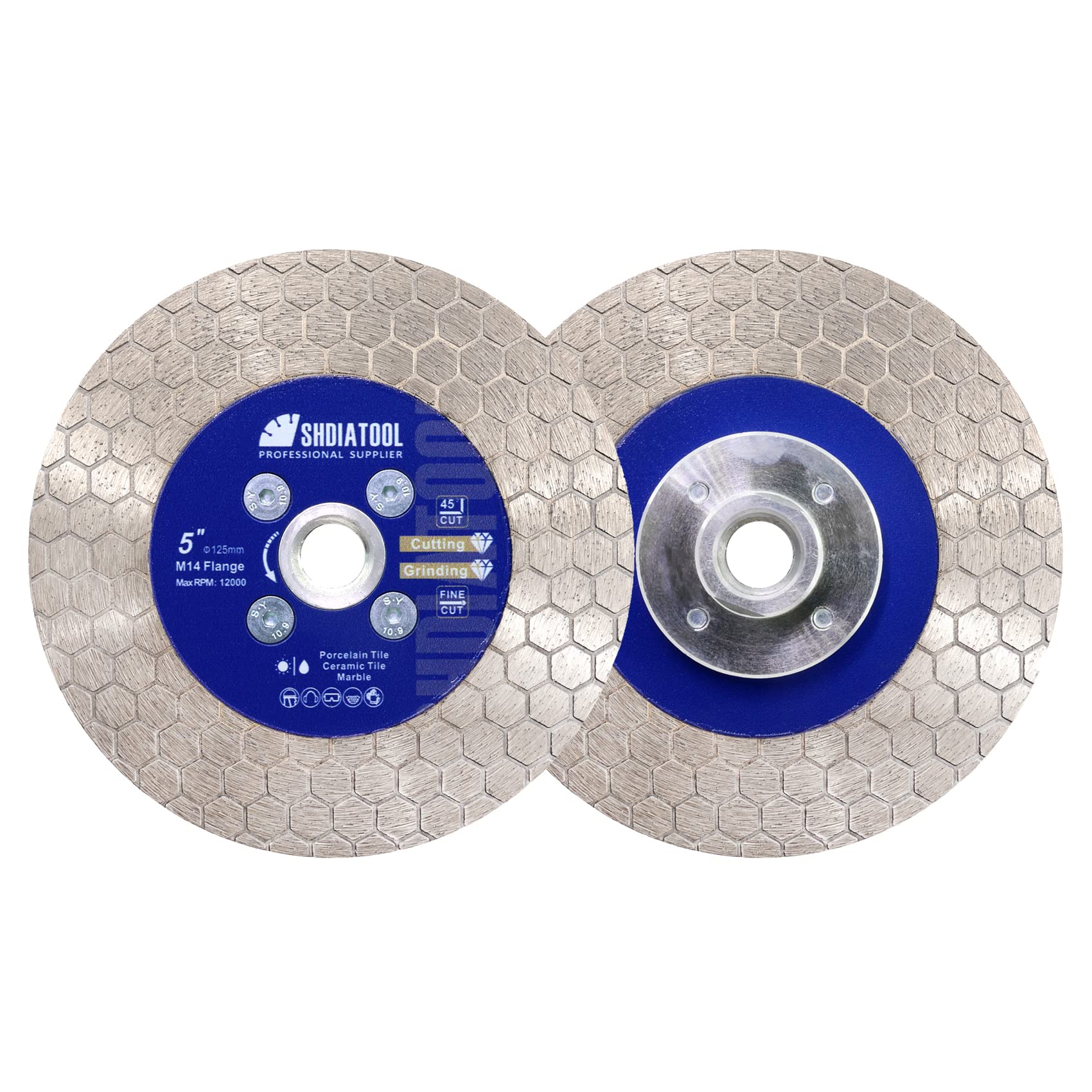 SHDIATOOL Tile Diamond Saw Blade Cutting Disc Wheel 5in/125mm M14 Thread Double Side Cutting and Grinding Porcelain Tile Granite Marble Ceramic Masonry,2pcs