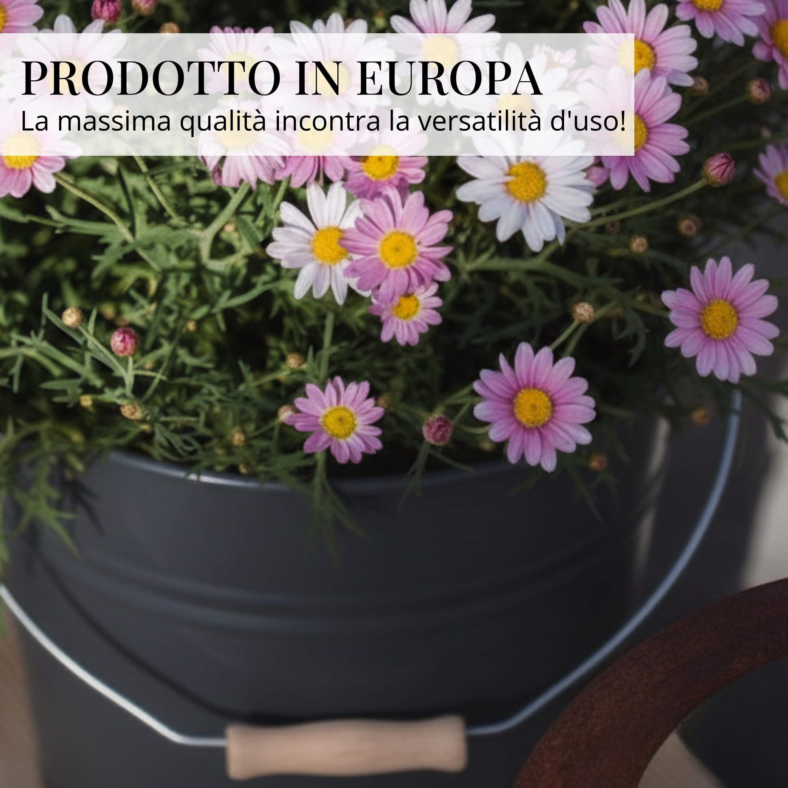 Livlig53 LIVLIG - Secchio in metallo con coperchio, secchio da giardino zincato e secchio per cenere in metallo robusto, elegante secchio con coperchio e manico in legno, qualità premium dall'Europa