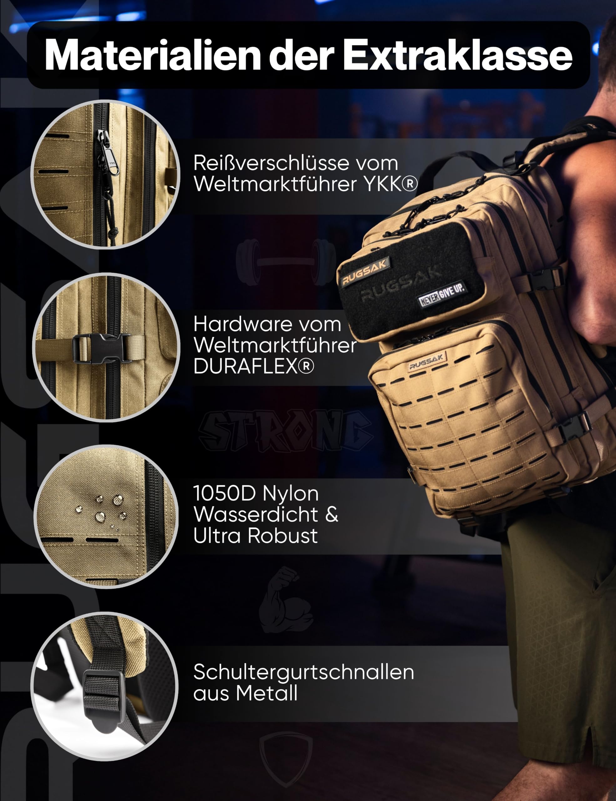 RUGSAK ALPHA | Taktischer Rucksack [20-45L] Wasserdicht & EXTREM Robust | Militär Survival Backpack | für Outdoor Arbeit Wandern Camping und Gym | Molle Reiserucksack Herren & Damen (Desert Sand)